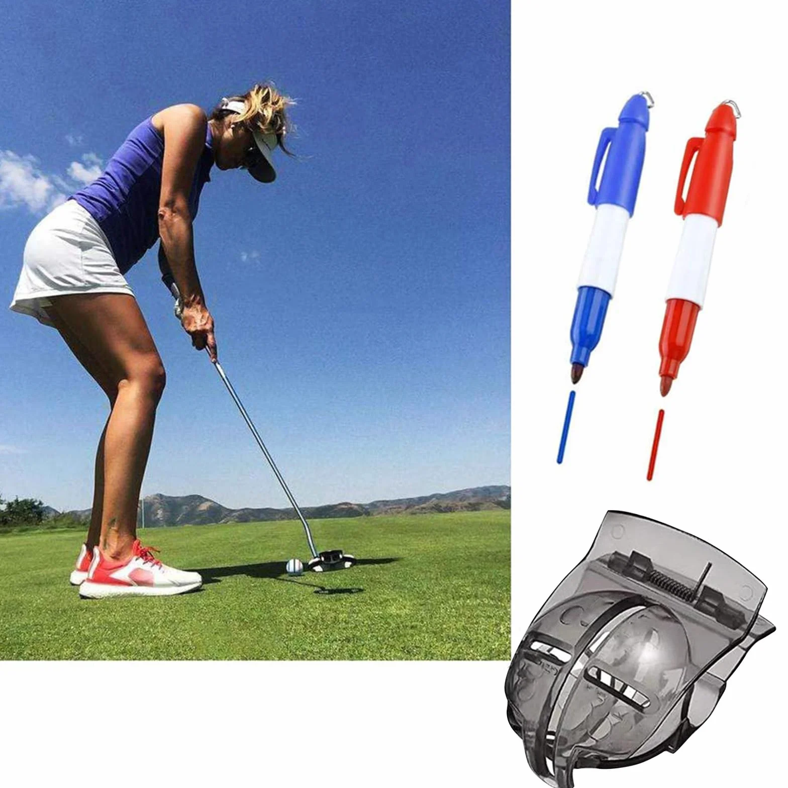 Zestaw markerów do piłek golfowych z narzędziem do ustawiania