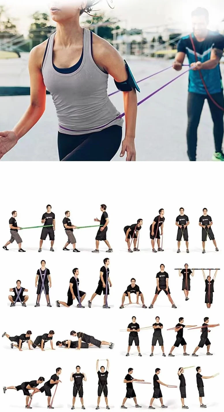 GIMIRO Taśmy do fitnessu, taśmy oporowe o 6 poziomach wytrzymałości, taśmy treningowe do jogi, pilatesu, fizjoterapii, treningu siłowego dla mężczyzn i kobiet
