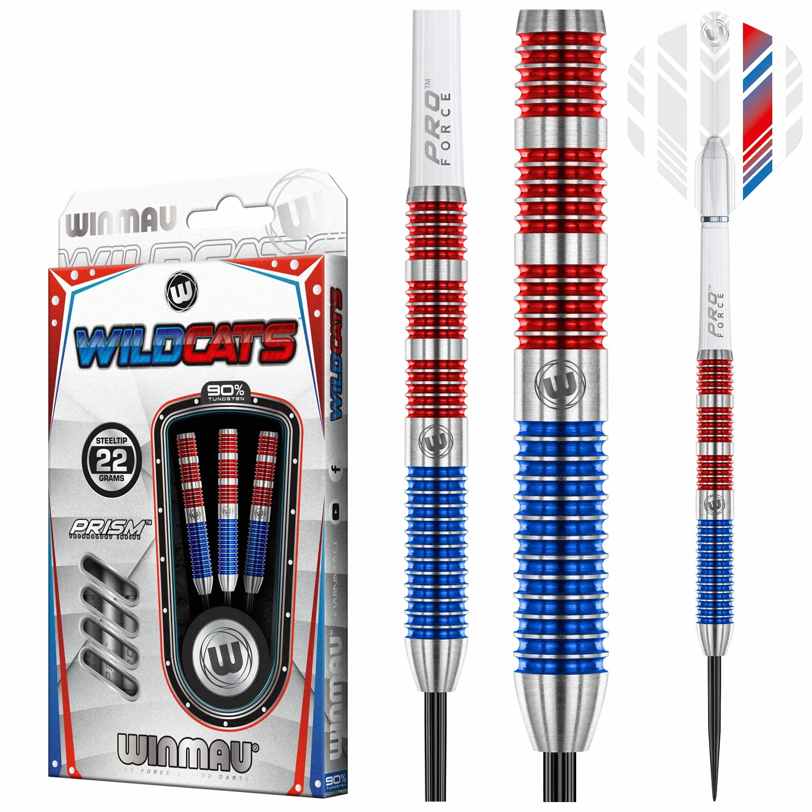 WINMAU Wildcats zestaw rzutek 90% wolframu z lotkami i łodygami – technologia pryzmatyczna