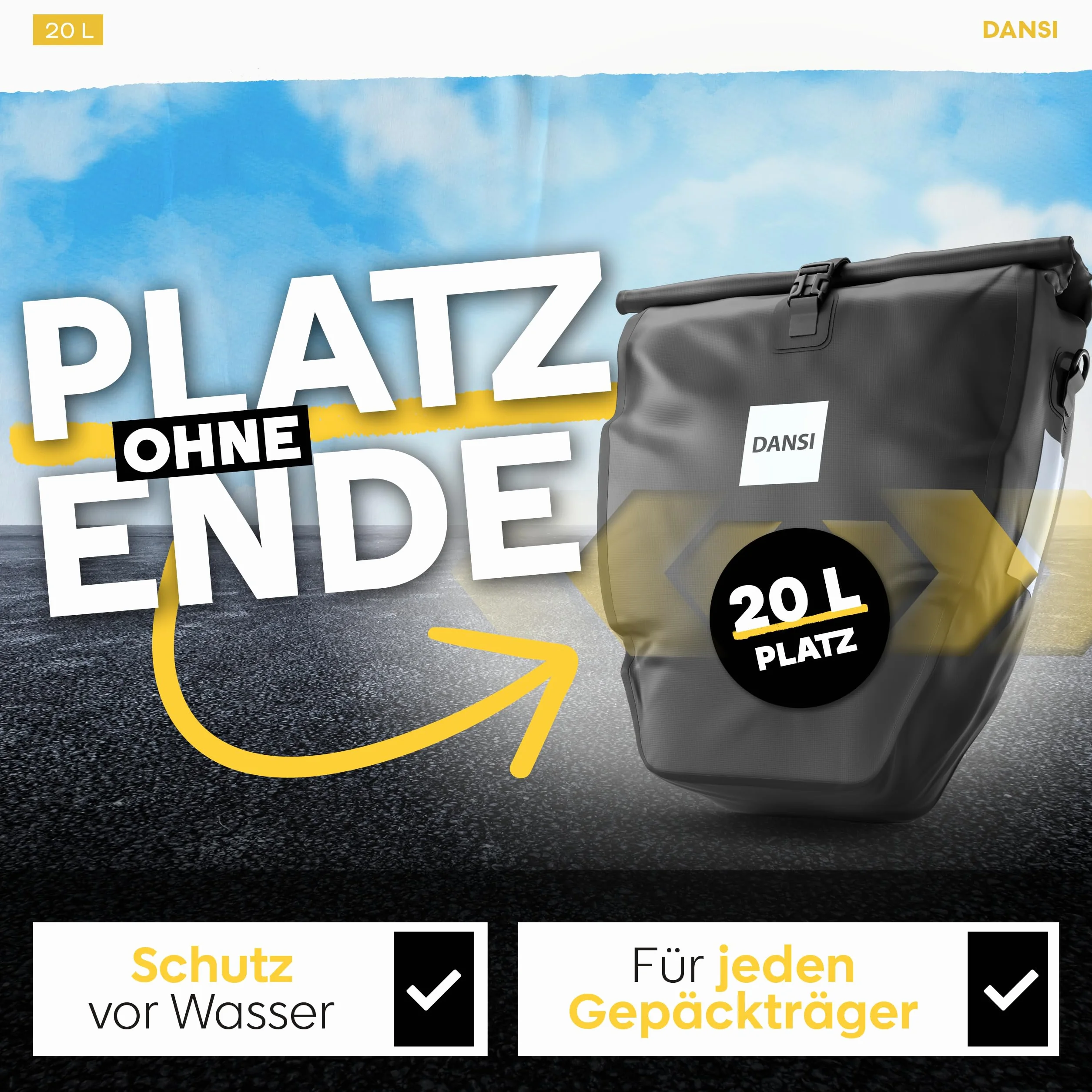 DANSI 20 l sakwy rowerowe wodoodporne z odblaskami system zatrzaskowy