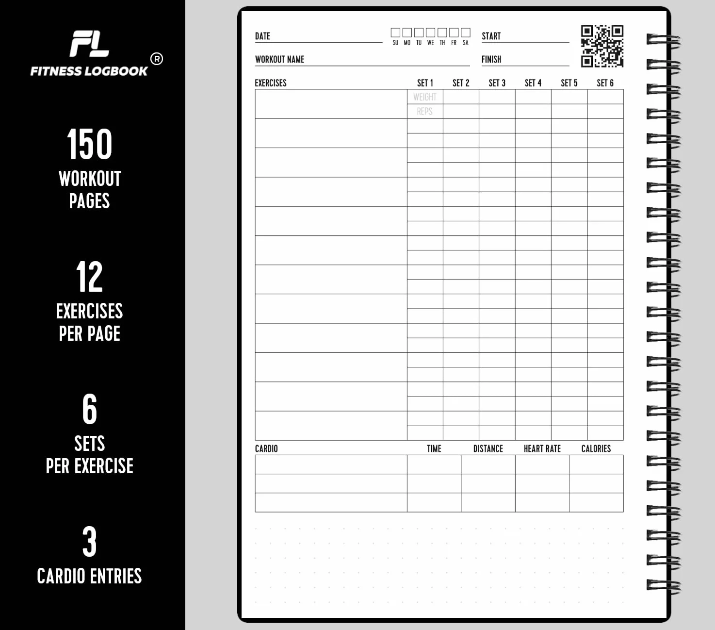 Dziennik fitness, śledzenie 150 treningów, gruby papier, trwała okładka, A5, dziennik treningowy, planer, śledzenie utraty wagi, przyrost masy mięśniowej, ćwiczenia na siłowni, postępy w kulturystyce