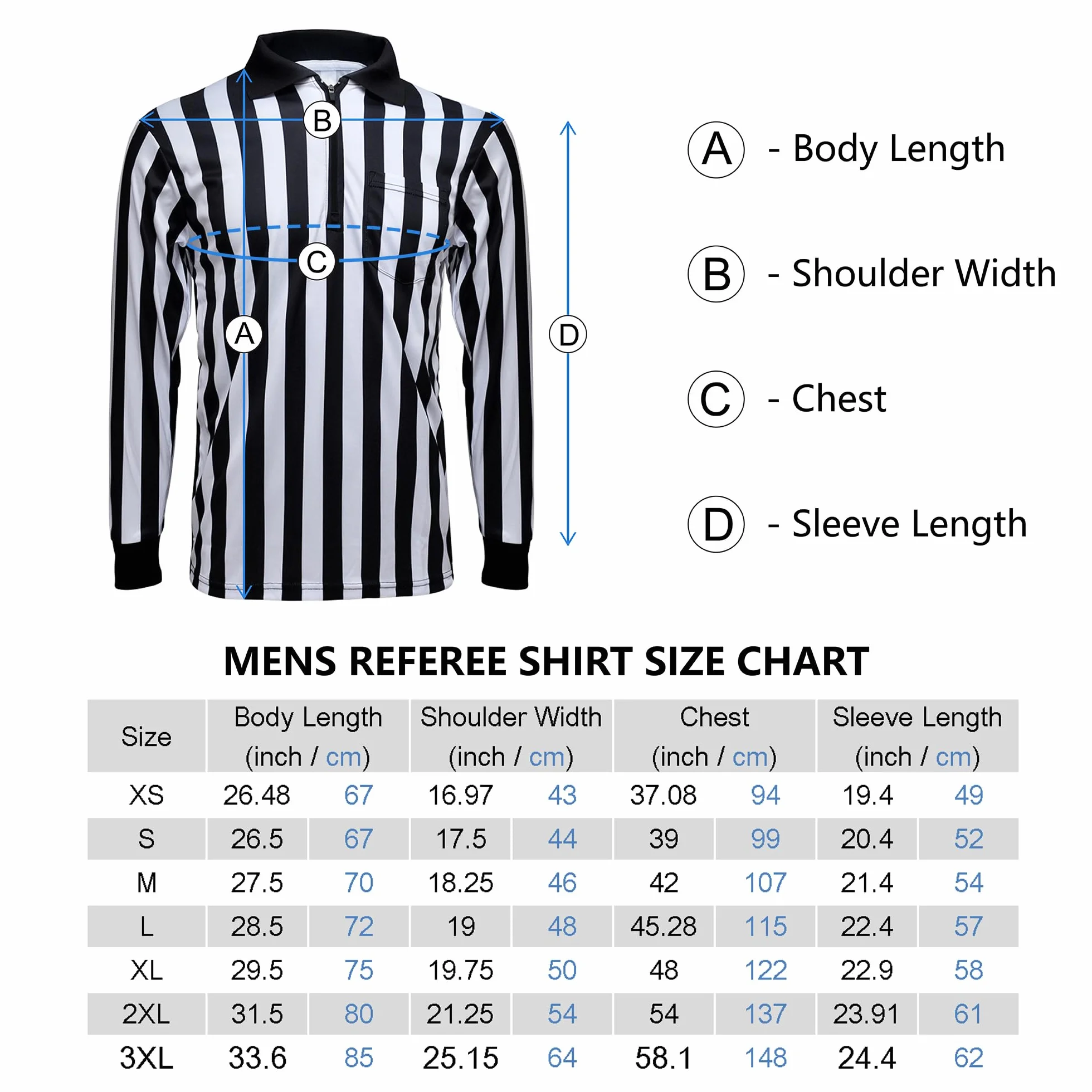 TopTie Męska oficjalna koszulka sędziowca z długim rękawem, czarno-białe paski, koszulka Pro-Style Ref Umpire