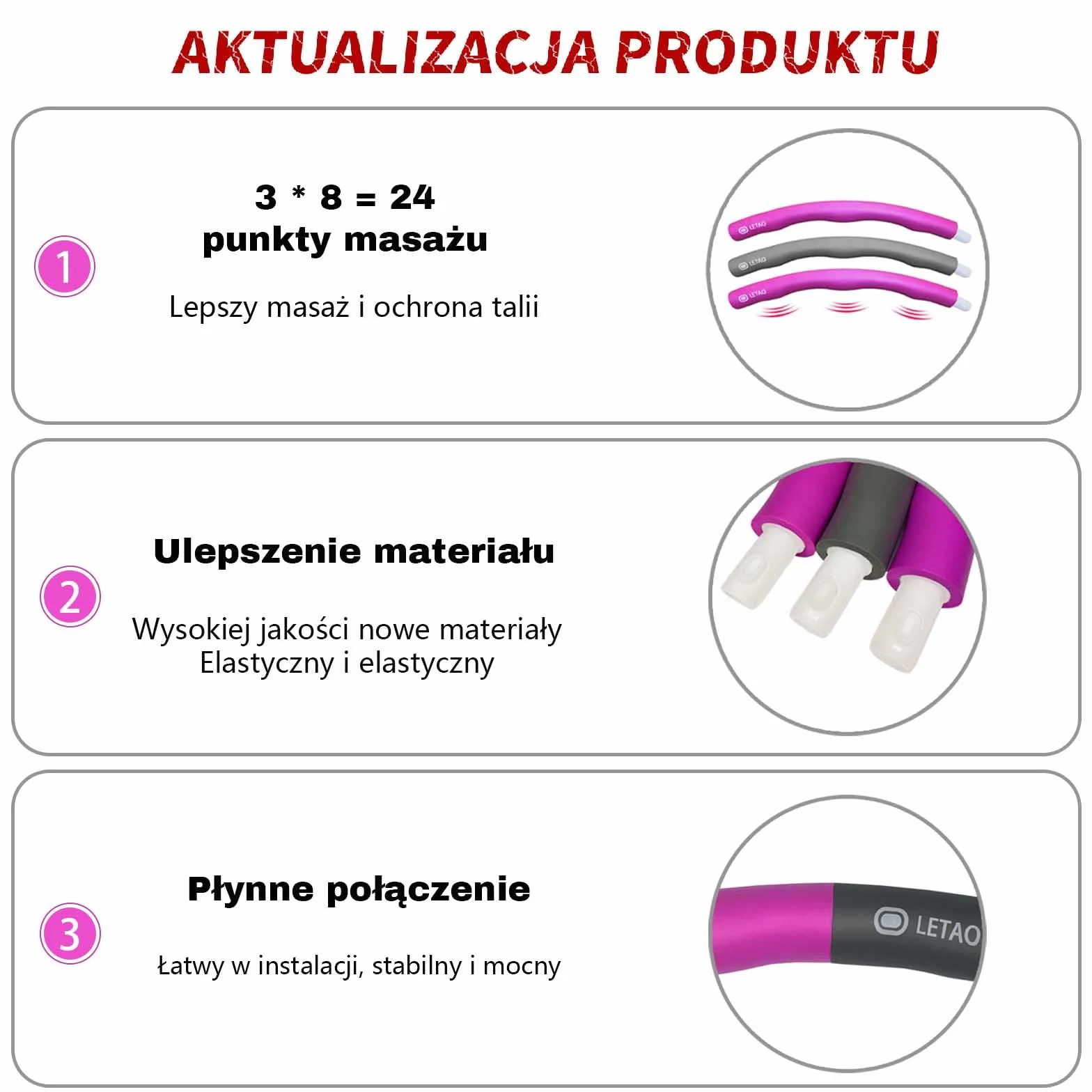 LETAO Hula Hoop dla dzieci, od 36 miesięcy do 12 lat, różowo-szary, 0,7 kg, 95 cm, hula hop dla dzieci, możliwość demontażu i instrukcja elektroniczna
