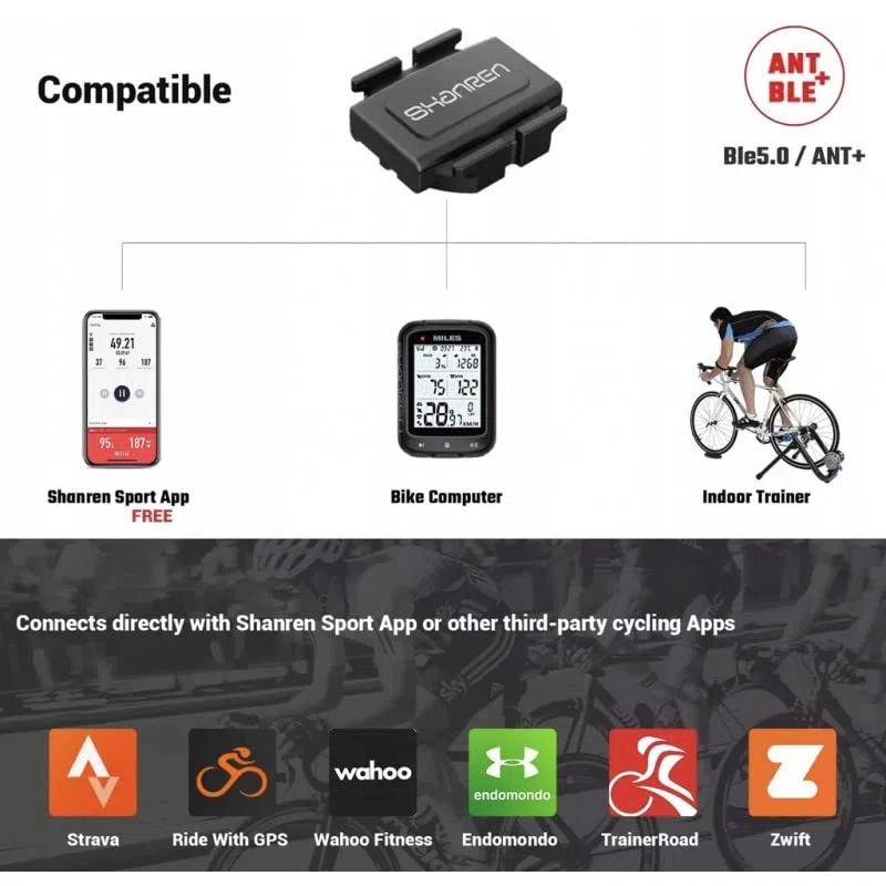 Shanren czujnik prędkości, kadencji ANT + BLE5.0 SCS20B
