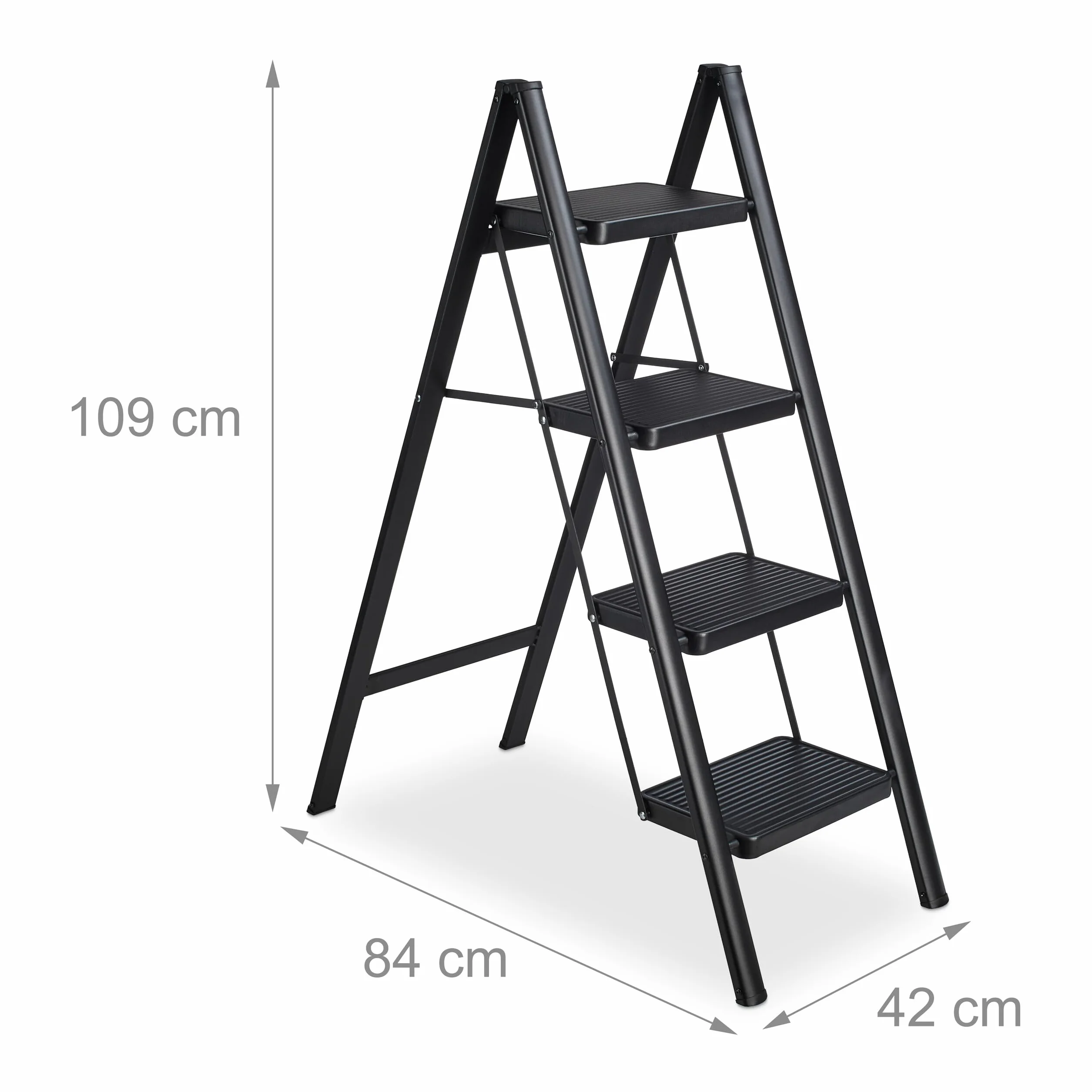 Relaxdays Drabina składana 4 stopnie stalowa 120 kg 109x42x84 cm czarna