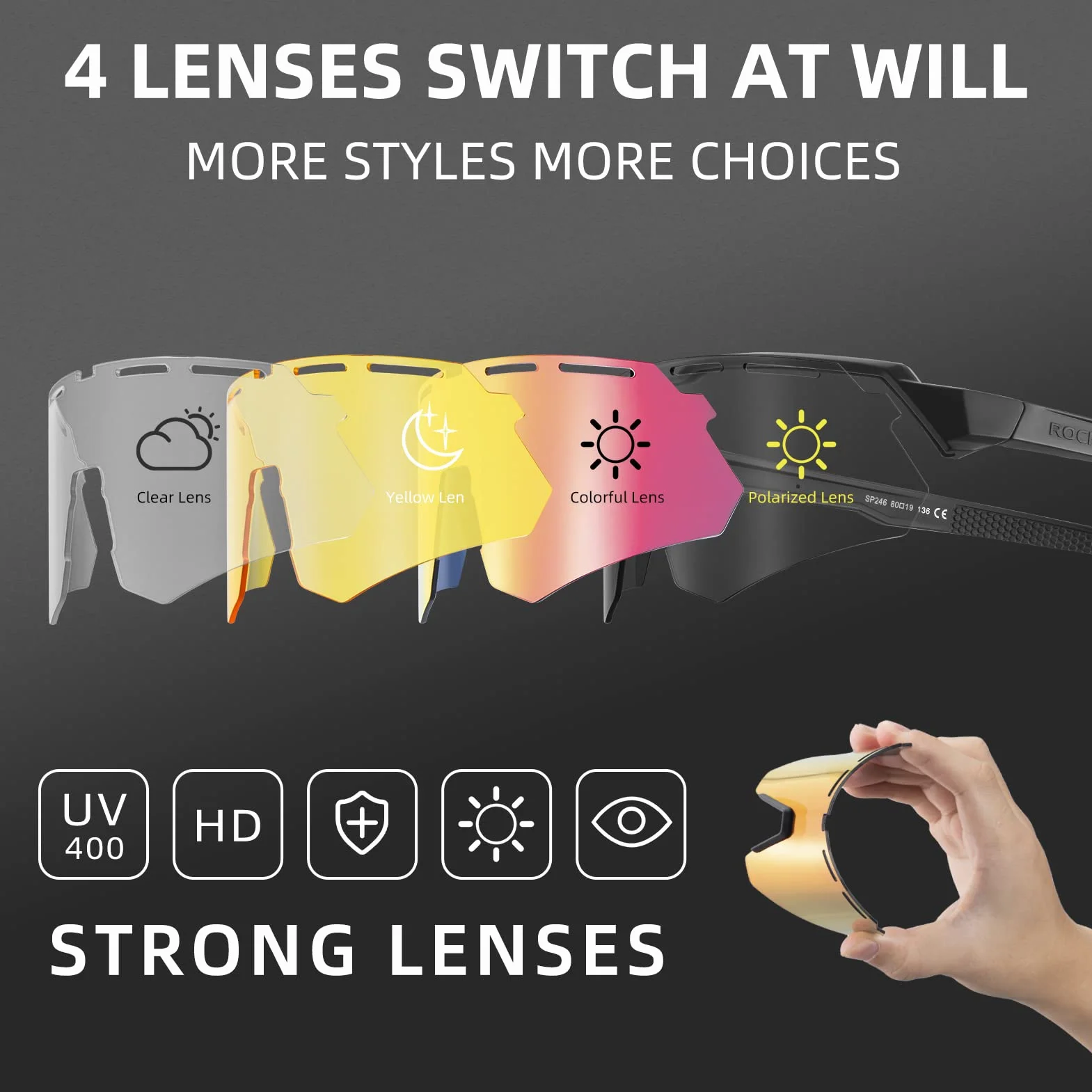 ROCKBROS Fotochromowe Okulary Rowerowe UV400, Męskie i Damskie Sportowe z Półramką, do Kolarstwa Szosowego, Górskiego, Sportów na Świeżym Powietrzu