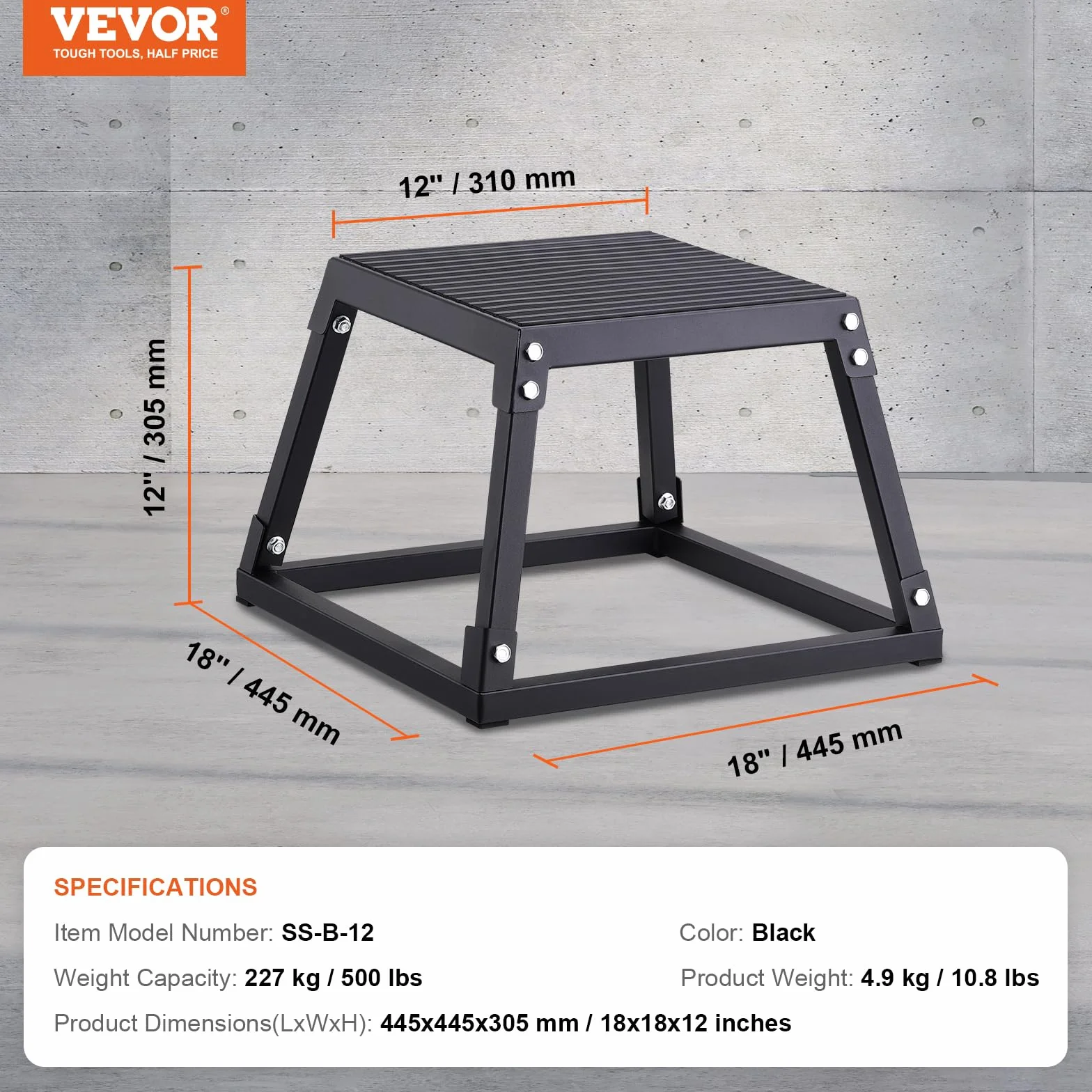 VEVOR Plyometryczna skrzynka do skakania, 30 cm, stalowa platforma plyometryczna i pudełko do skakania, antypoślizgowe pudełko do ćwiczeń fitness, do treningu siłowego w domu, na siłownię, trening