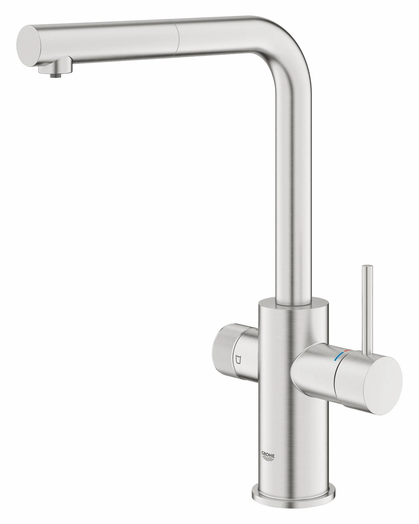 GROHE Blue Pure Minta 3-kierunkowy wyciągany kran filtrujący do wody 360° wylewka L wkład ceramiczny 28 mm ogon 3/8 cala