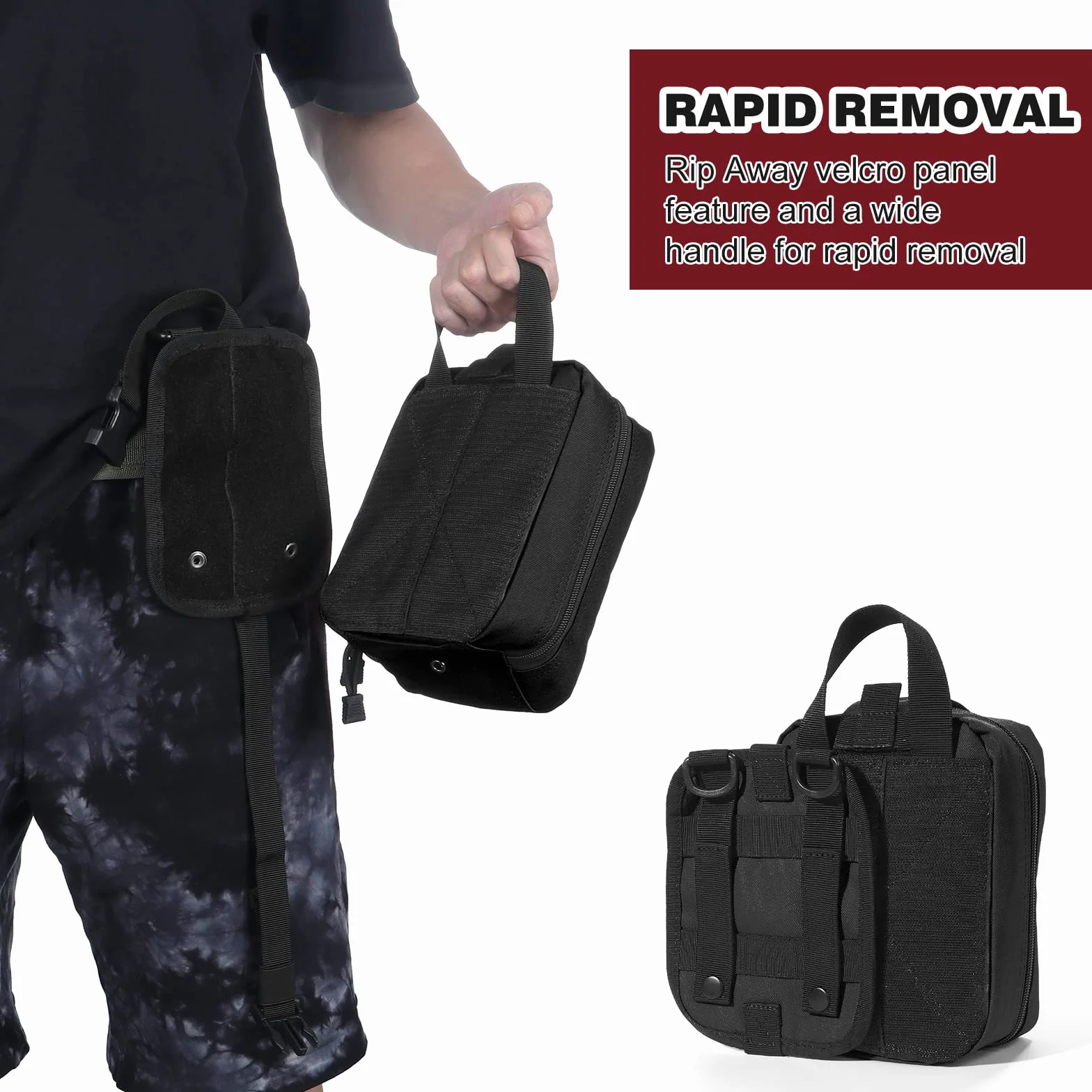 Podróżna torba pierwszej pomocy, wielofunkcyjna torba EDC, Molle, naklejki na rzepy, taktyczna torba medyczna do aktywności na świeżym powietrzu (czarna)