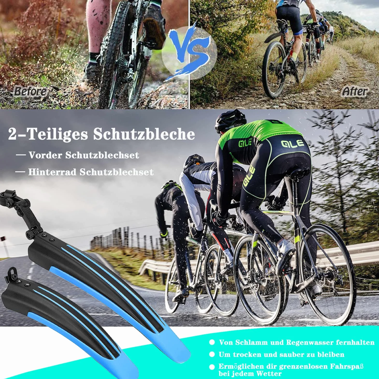 Zestaw błotników rowerowych 20-26 cali, regulowany zestaw zabezpieczający przed rozbryzgami wody przednich, tylnych, błotników MTB, Quick Release, do rowerów górskich, miejskich