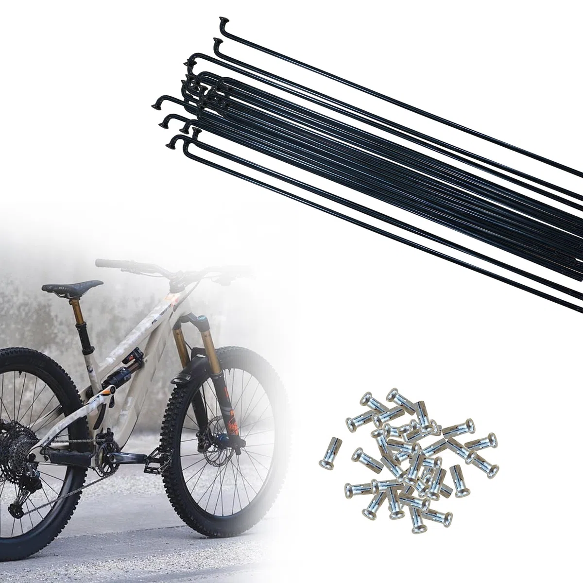 ACESOME szprychy rowerowe 10/36 sztuk z sutkami, 71-253 mm, średnica 2,5 mm, stal górska/stal nierdzewna, szprychy 12 g, do szprych rowerowych MTB, downhill, trekkingu, innych i rowerów miejskich