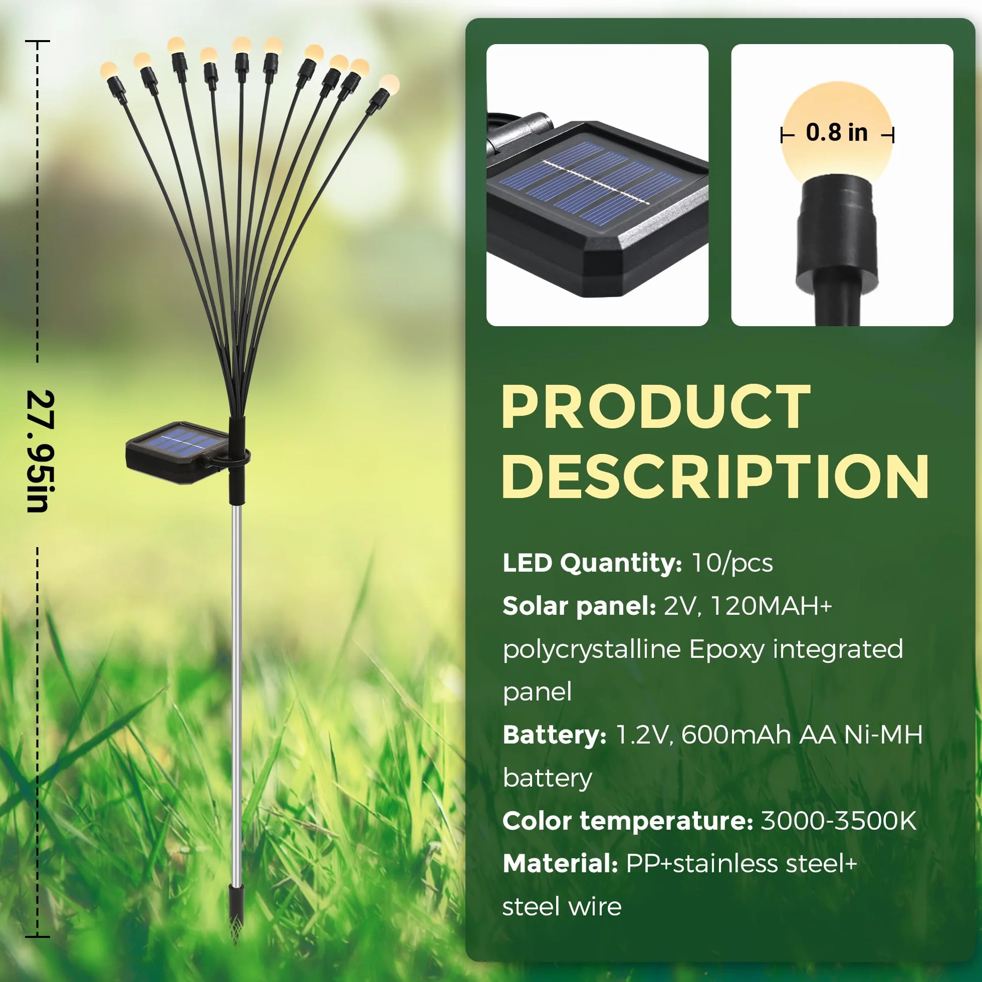 Lampy solarne zewnętrzne ogrodowe 80 LED Firefly wodoodporne zasilane energią słoneczną światło na ścieżkę 8 szt. ciepła