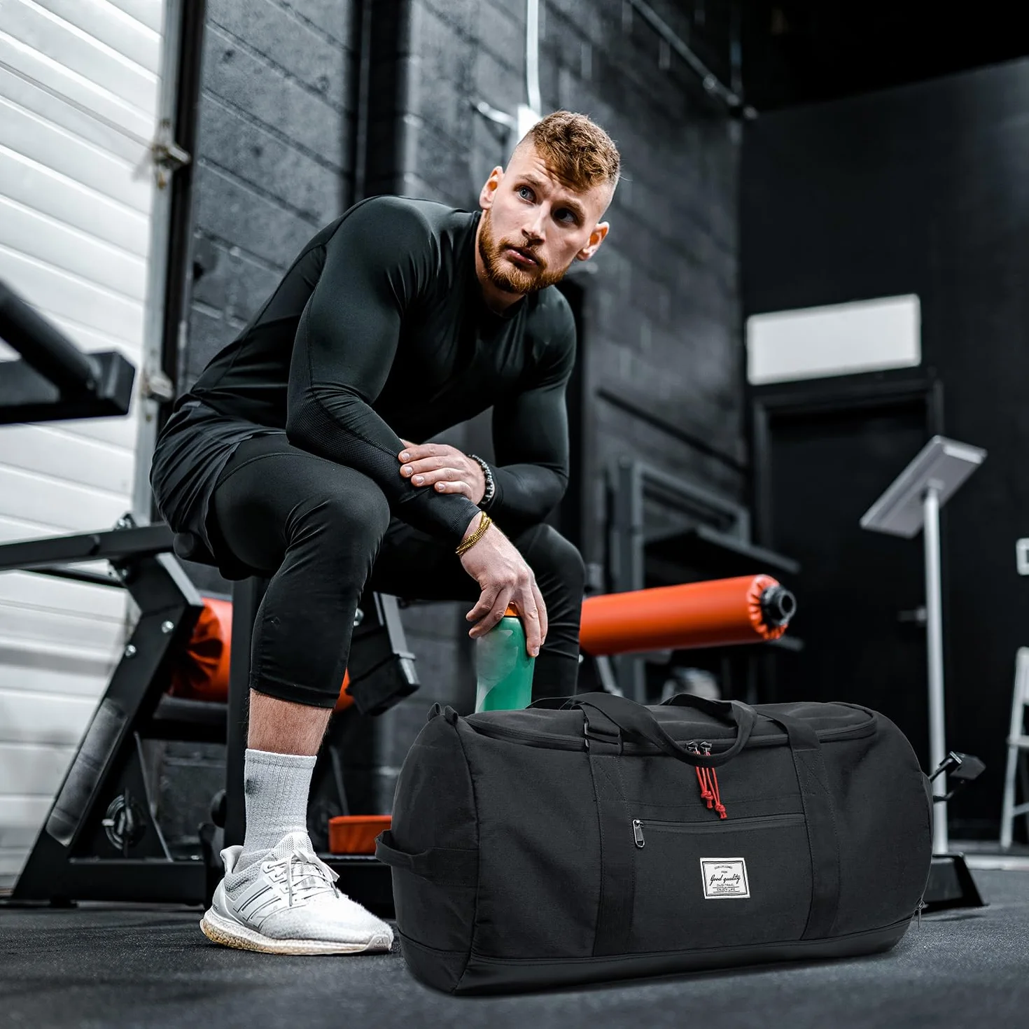 Torba sportowa, męska, duża, 60 l, torba podróżna, plecak z kieszenią na buty, torba treningowa, damska torba fitness, czarny, 60L