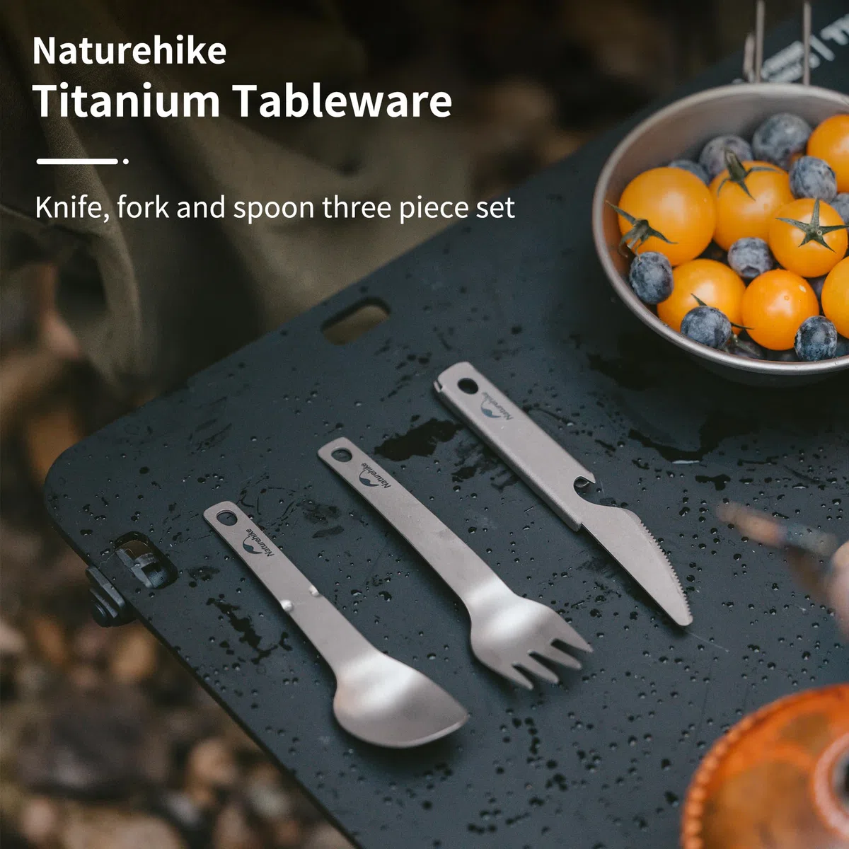 Naturehike Naczynia z czystego tytanu, wyposażenie piknikowe, nóż, widelec, łyżka, otwieracz do butelek, naczynia podróżne, naczynia outdoorowe, tylko 40 g