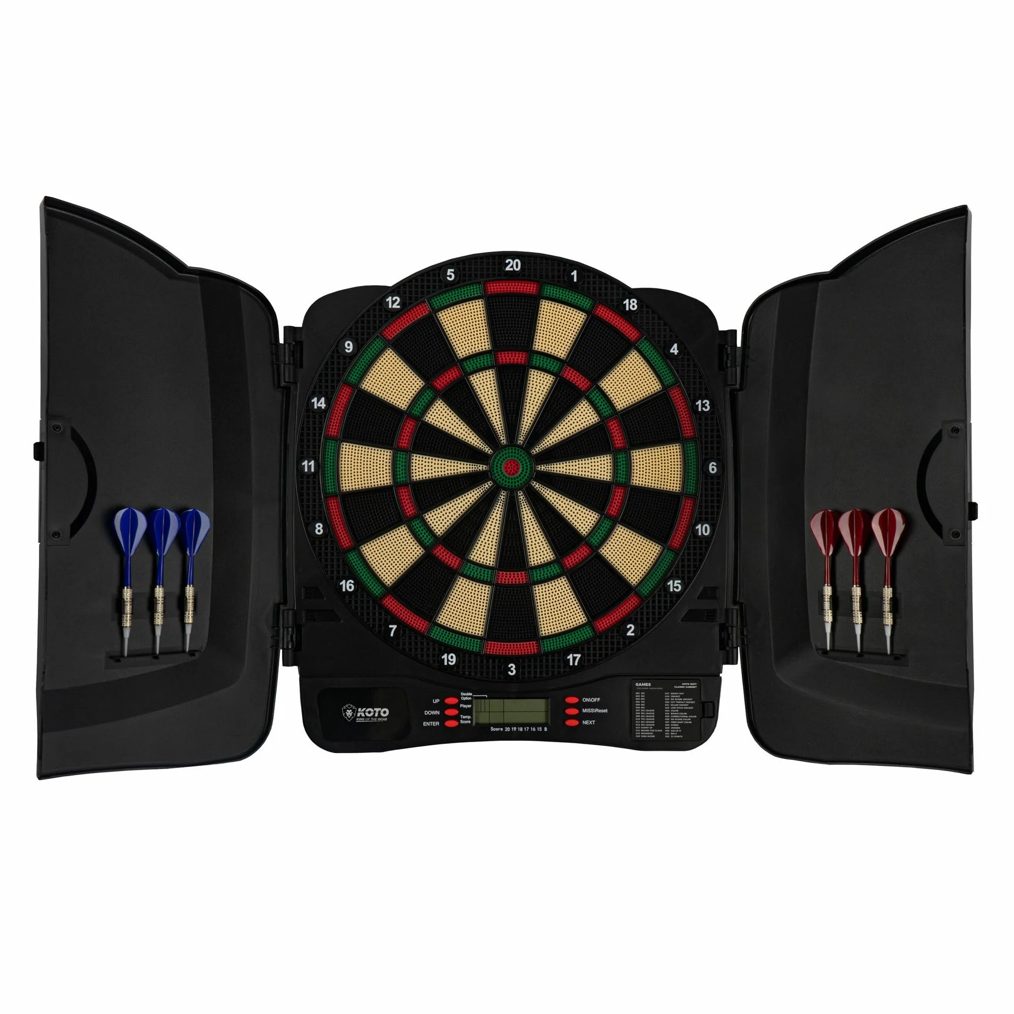 KOTO – Elektroniczna Tarcza Dart Classique Soft (39x1,5x43,3 cm), 6 Soft Dart, 32 Gry, 590 Wariantów, Dla Dzieci i Dorosłych