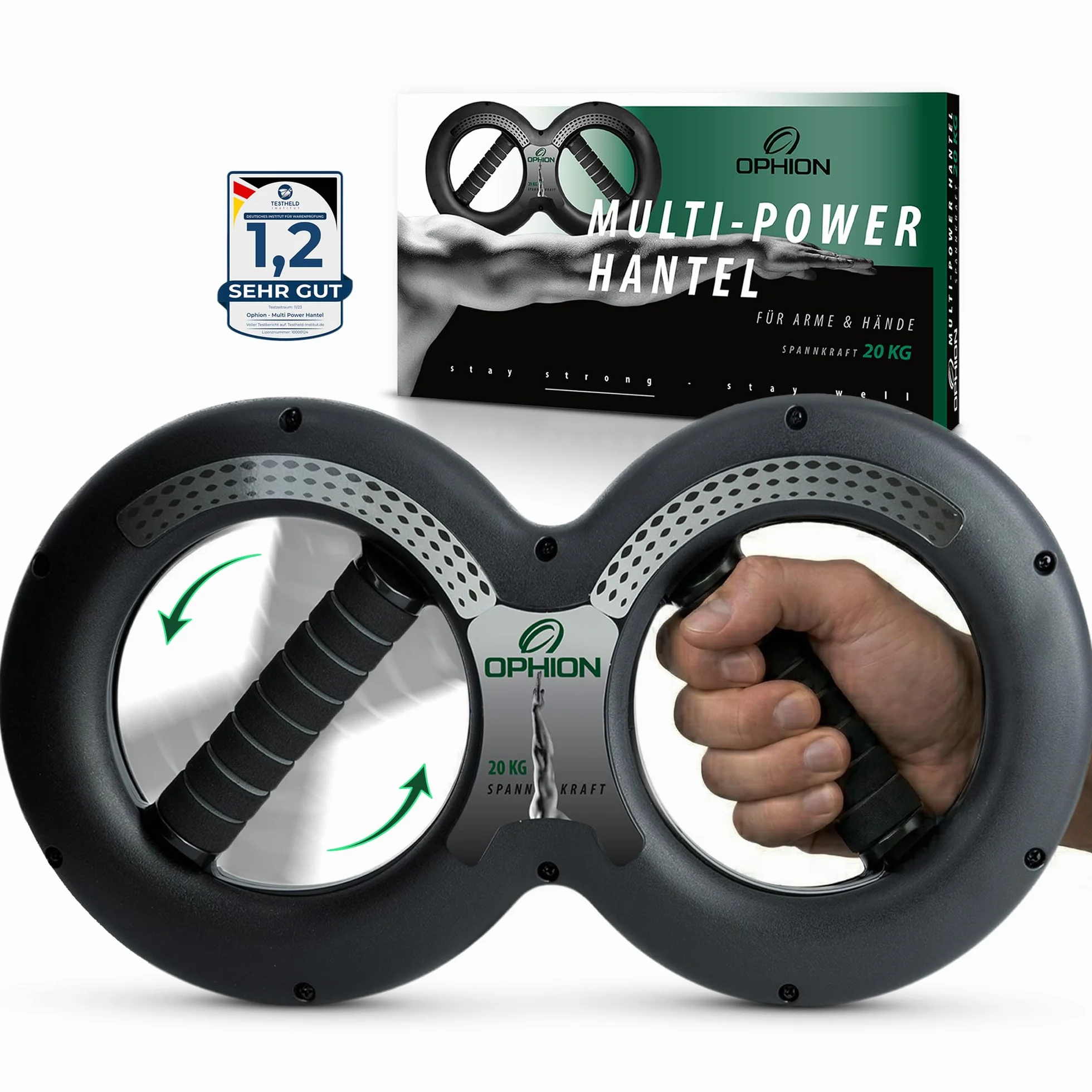 OPHION Multi Power Gripper – trener przedramion i dłoni do treningu ramion, nadgarstków, ramion i klatki piersiowej – trener siły chwytu z oporem obrotowym – trening siłowy dla sportowców i w domu
