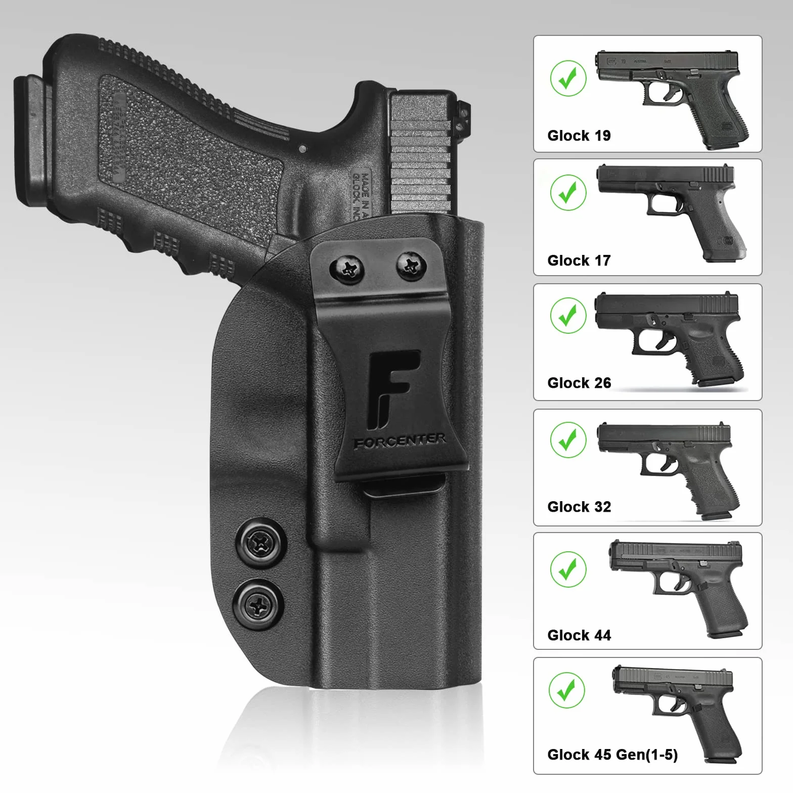 BOOSTEADY Kabura IWB KYDEX do Glock 19 19X 17 26 32 44 45 Gen (1-5) Prawa Ręka