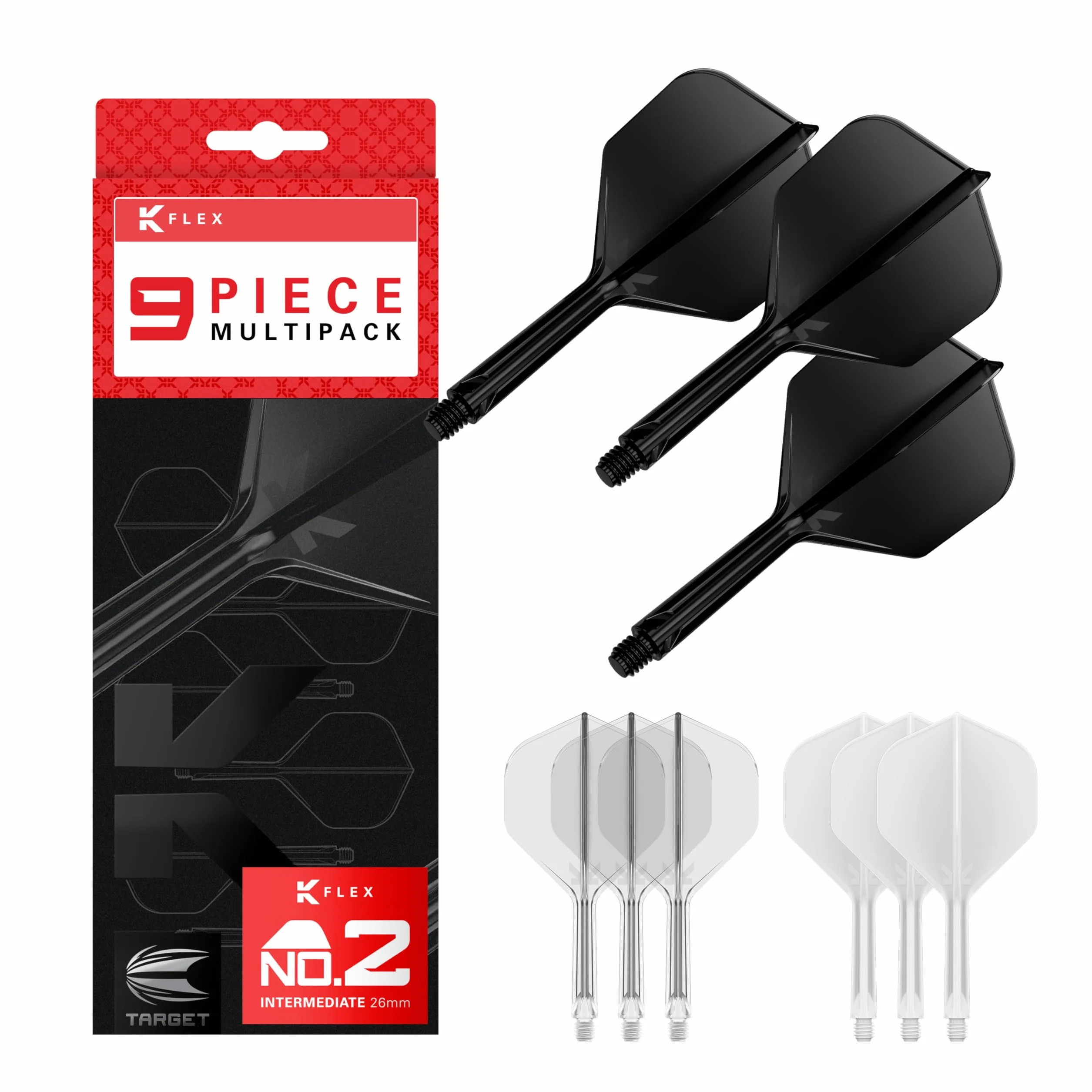 Target Darts K-Flex Integrated Dart Flights and Shafts, Kflex 9 Pack Bundle, Wielopak - K Flex 3 kolory | Czarny, Biały, Przezroczysty, Czerwony, Zielony, Niebieski, Różowy, Pomarańczowy, Żółty