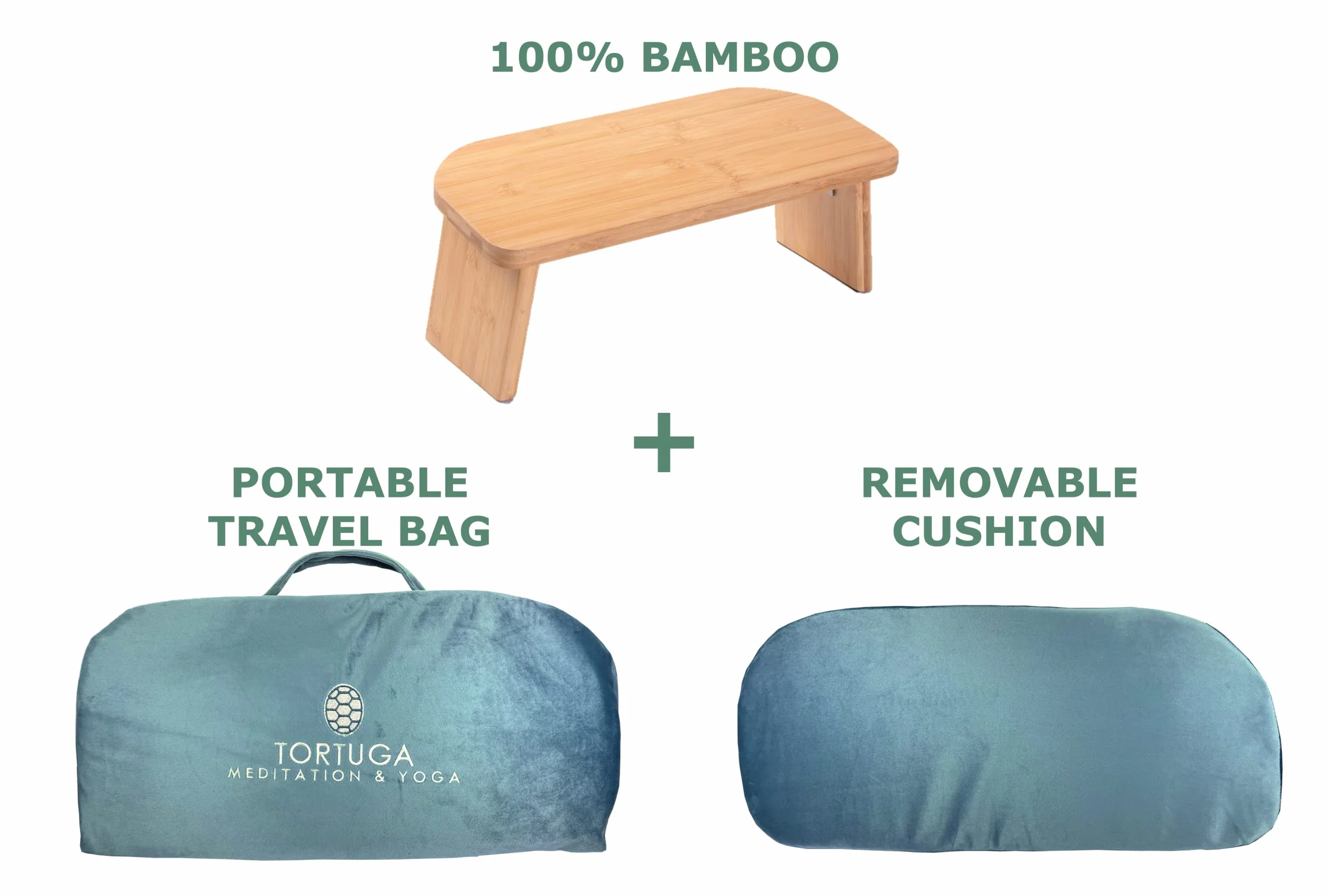 Tortuga składana ławka do medytacji z wyściełanym siedziskiem – taboret do jogi z bambusa – ergonomiczna – kompletny zestaw: torba, wygodna poduszka – poprawia postawę (niebieska)