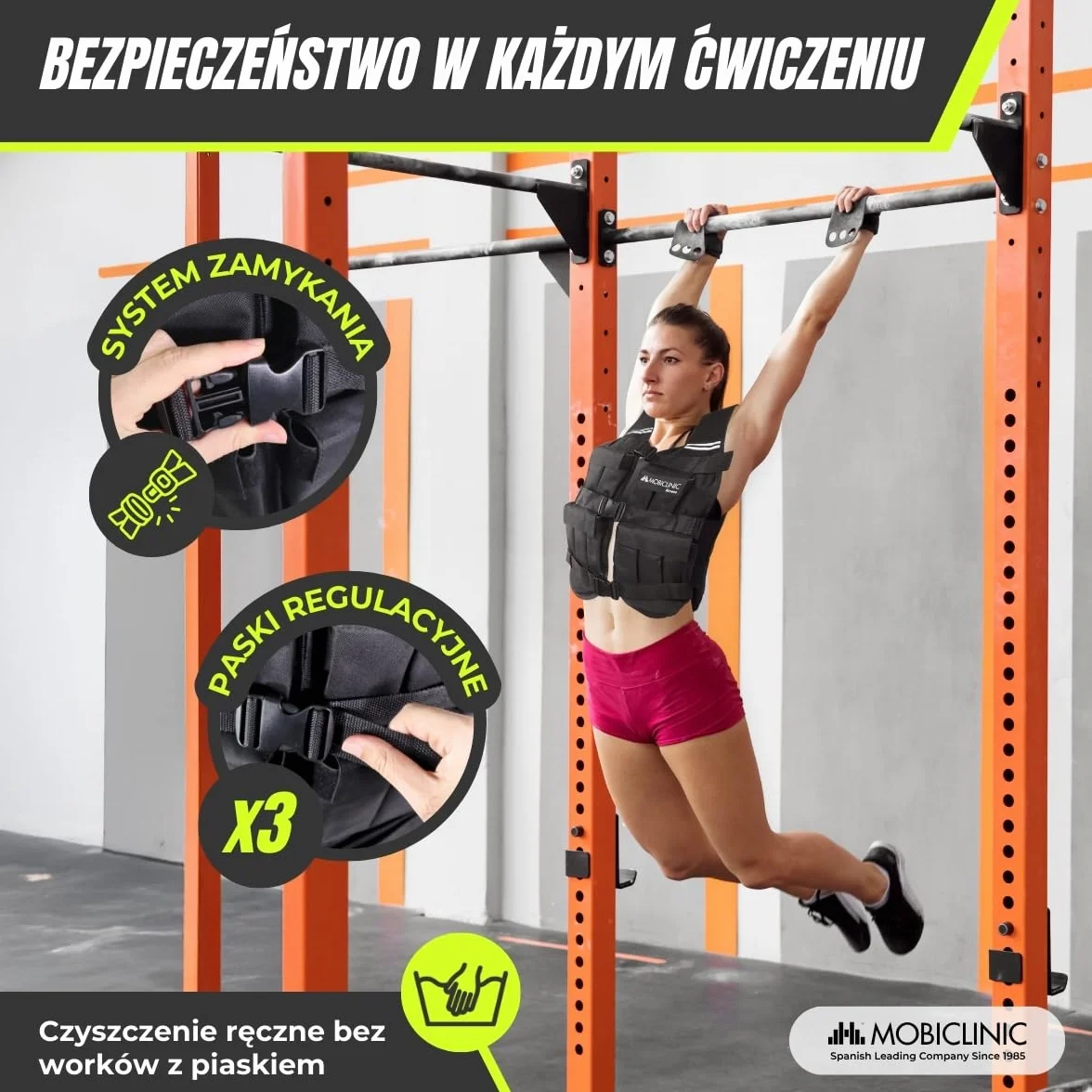 Mobiclinic Kamizelka z Obciążeniem 10/20 Kg Regulowana Materiał 600D Oxford Odblaskowe Paski Oddychająca do Treningu Fitness