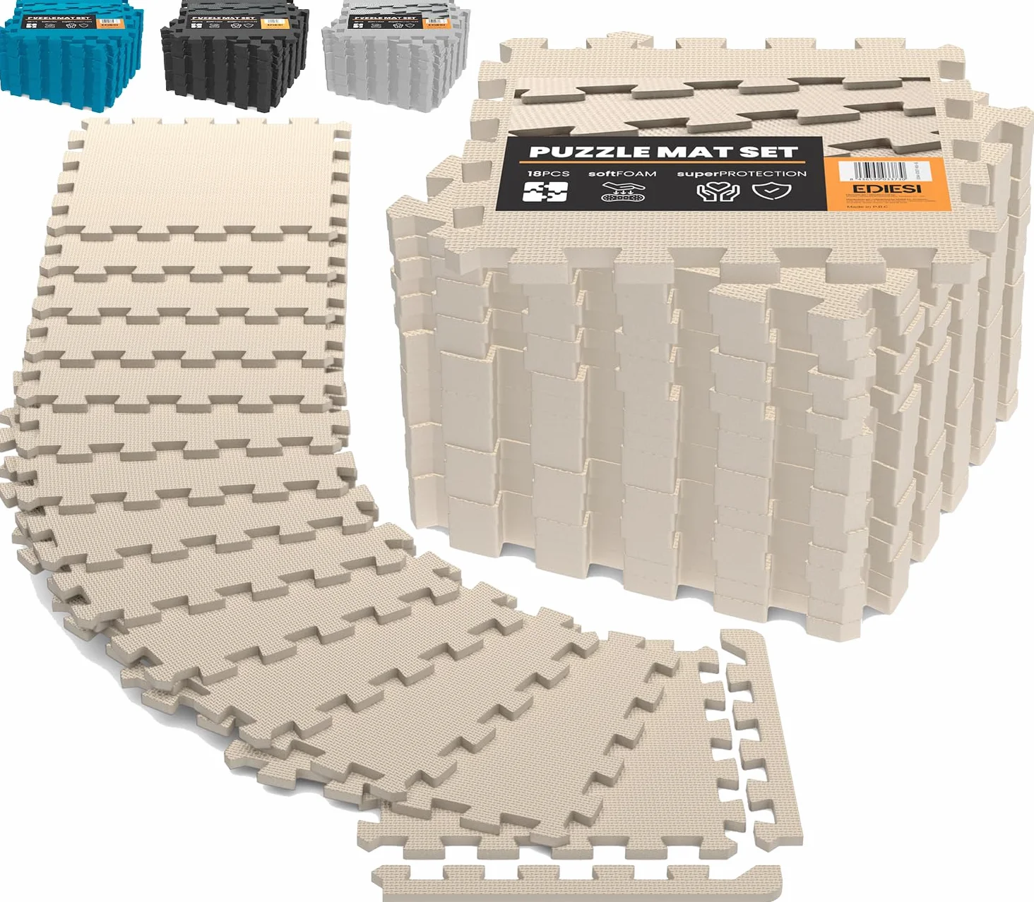 EDIESI, Gym Floor, Tatami, Home Exercise, for Sports Machines, Floor Dismountable Pools, Eva Rubber Mat, Puzzle Carpet, Siłownia (18 sztuk/30x30x1 cm/Beżowy)