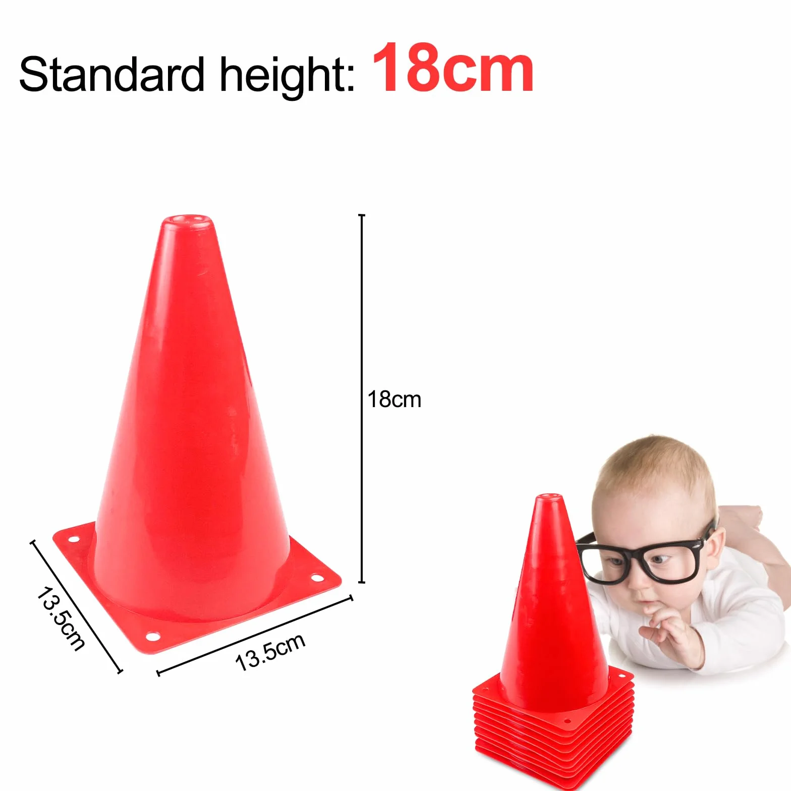 Fousenuk Opakowanie 10 pachołków znakujących 18 cm, stożki dziecięce, pachołki drogowe, stożki wielofunkcyjne, pachołki znakujące do piłki nożnej, sportu, sportów jeździeckich i szkolenia psów