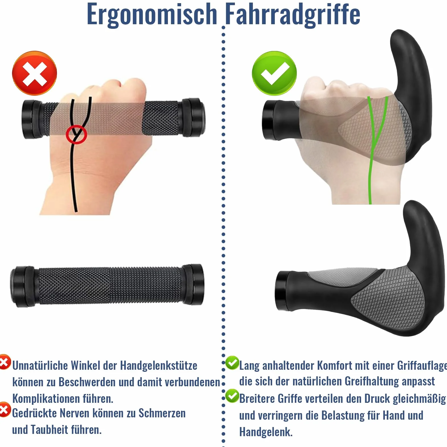 rietegio Uchwyty na kierownicę i dzwonek rowerowy, dwie strony Lock-On Design Ergonomiczna antypoślizgowa kierownica do rowerów górskich 22 mm rowerów górskich, e-skuterów, rowerów wyścigowych i