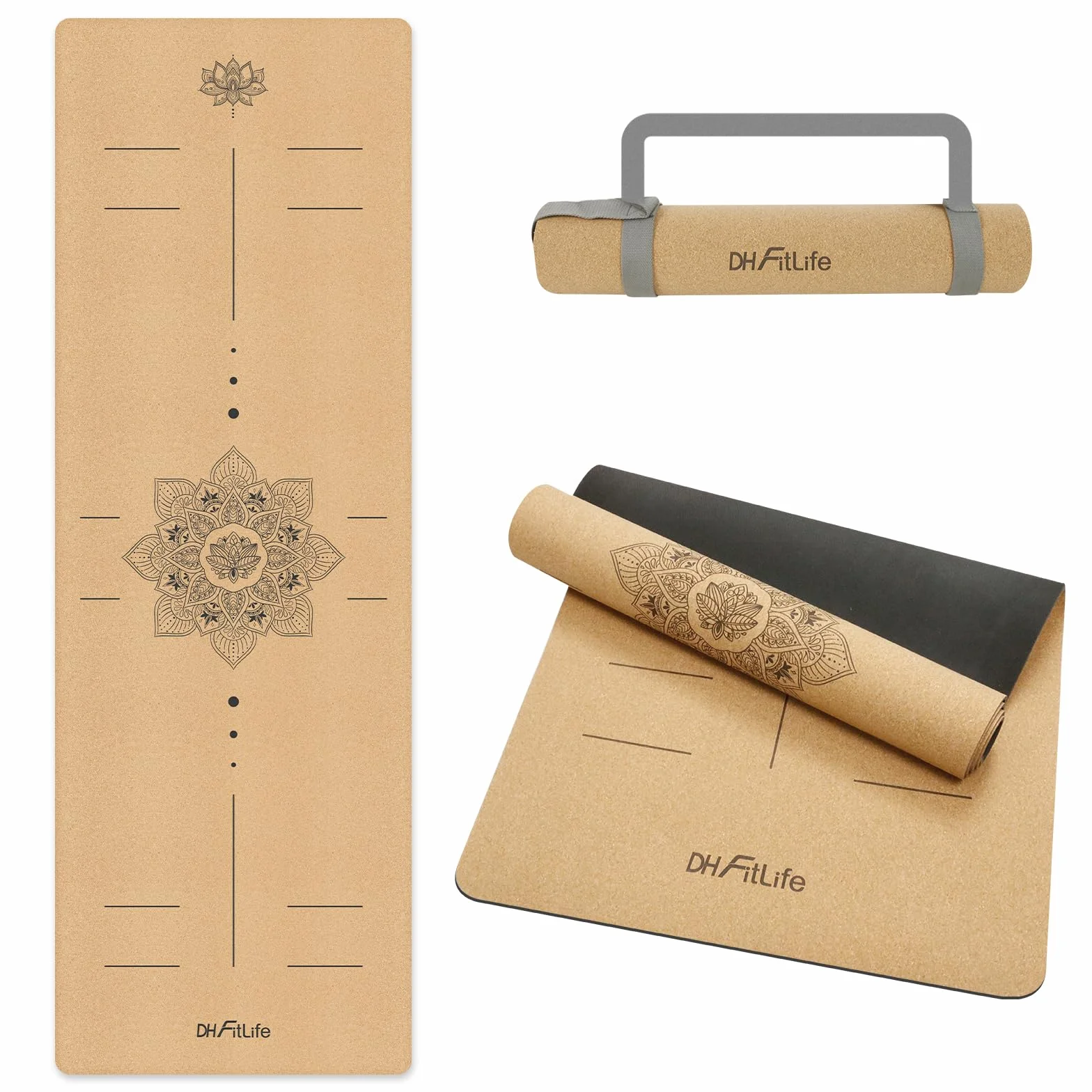 DH FitLife Mata Korkowa Antypoślizgowa z Naturalnego Kauczuku, 6mm | Gotowa do Użycia, Łatwa do Czyszczenia, Wysokiej Jakości Mata do Jogi, Pilatesu i Fitnessu
