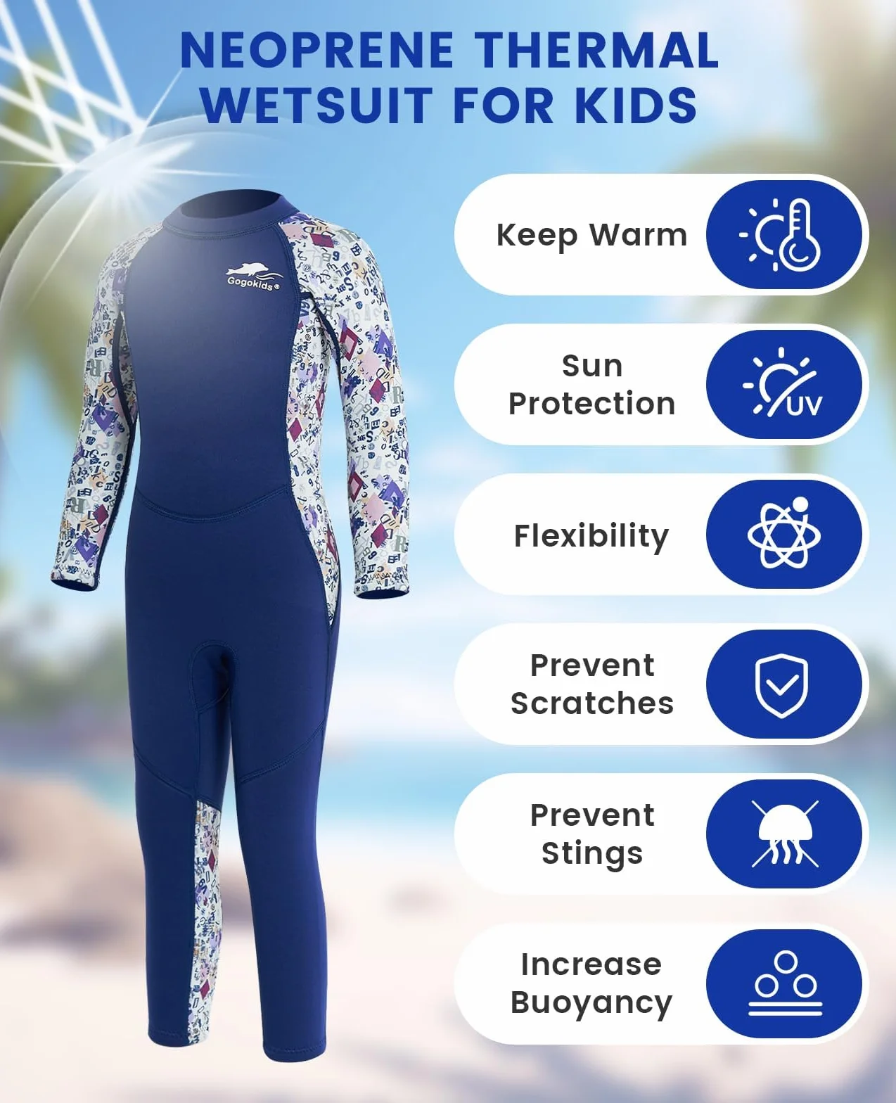 Gogokids Dziewczęcy kombinezon dziecięcy neoprenowy strój kąpielowy - dziecięcy rash guard jednoczęściowe stroje kąpielowe 2,5 mm strój do nurkowania z rurką UV 50+ ochrona przed słońcem