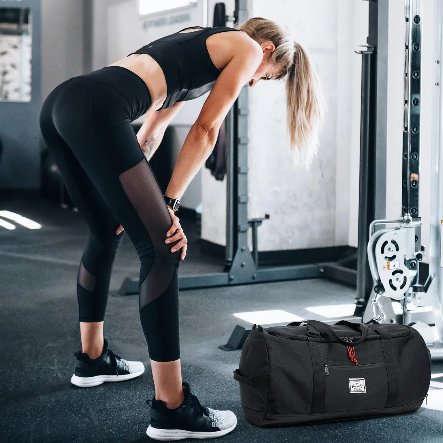 Torba sportowa, męska, duża, 60 l, torba podróżna, plecak z kieszenią na buty, torba treningowa, damska torba fitness, czarny, 60L