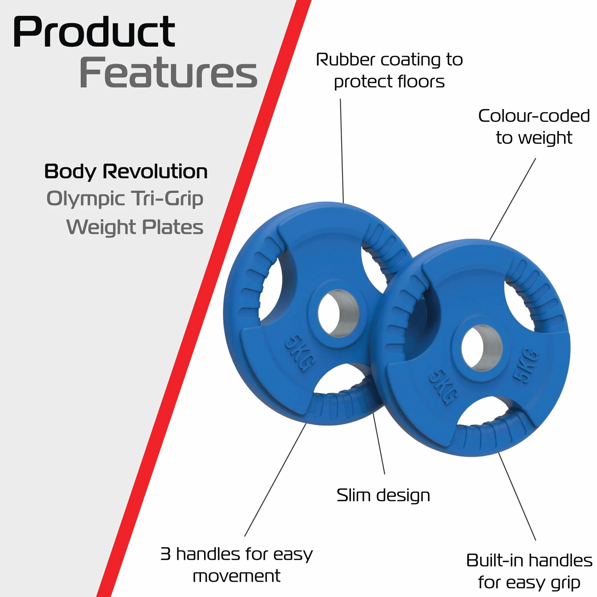 Body Revolution Olimpijskie talerze do sztangi 5 cm Tri-Grip gumowa konstrukcja