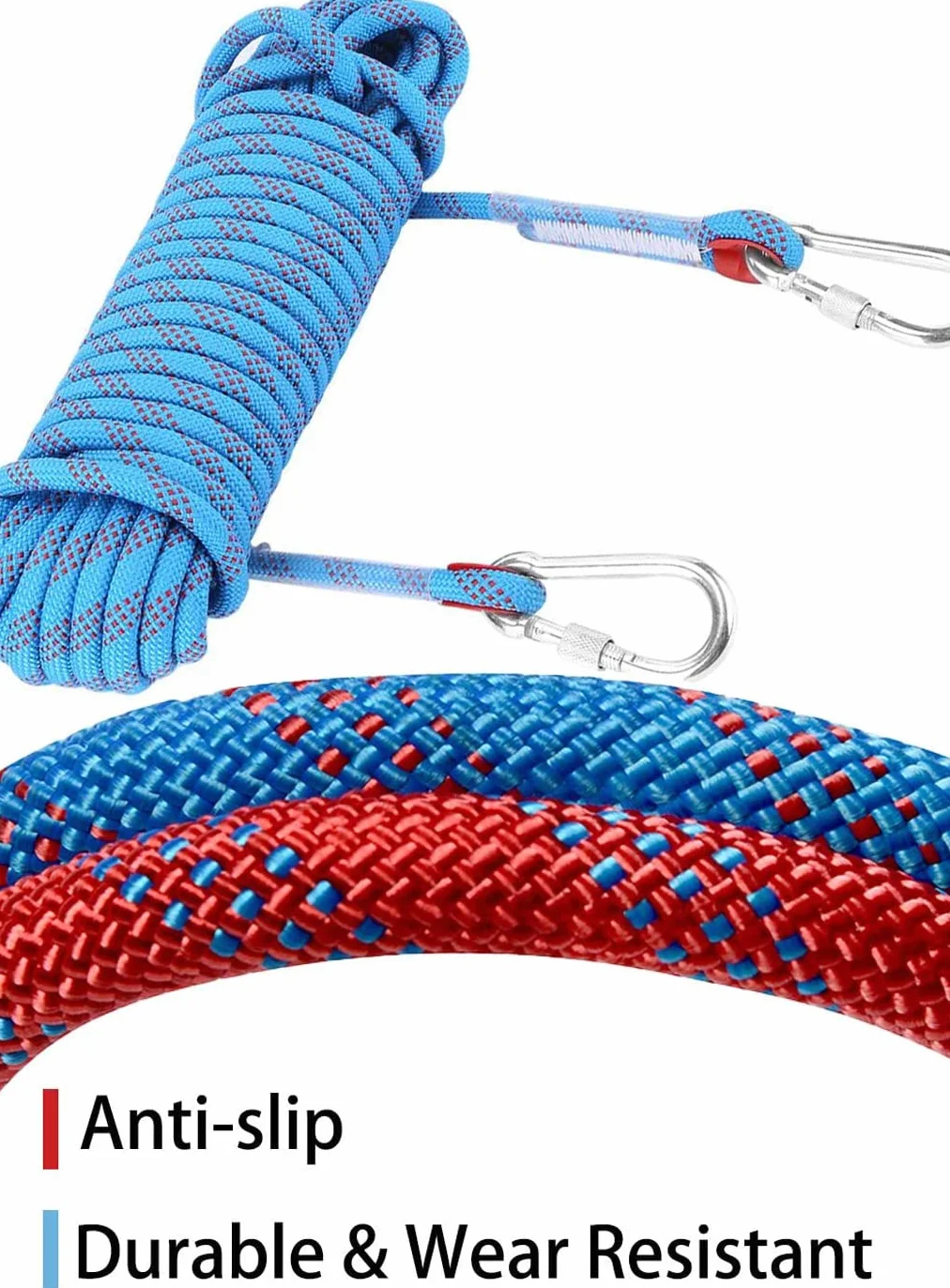 10 m lina wspinaczkowa, 10 mm lina wspinaczkowa, lina wspinaczkowa, lina bezpieczeństwa wspinaczkowa, lina ucieczka z 2 karabinkami do ognia, alpinizm, kemping, spadochroniarstwo, niebieski