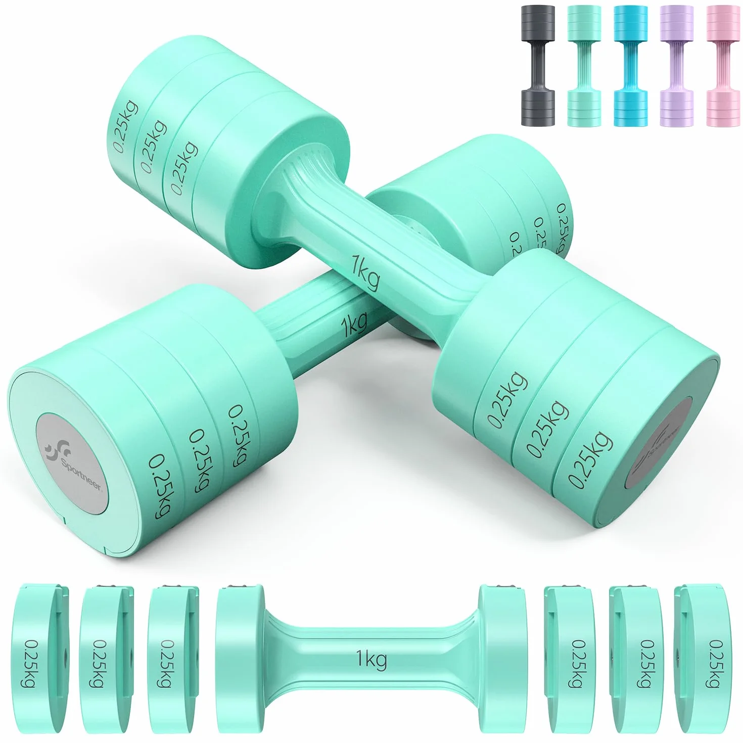Sportneer Zestaw regulowanych hantli 4 w 1 1-2,5 kg sprzęt fitness