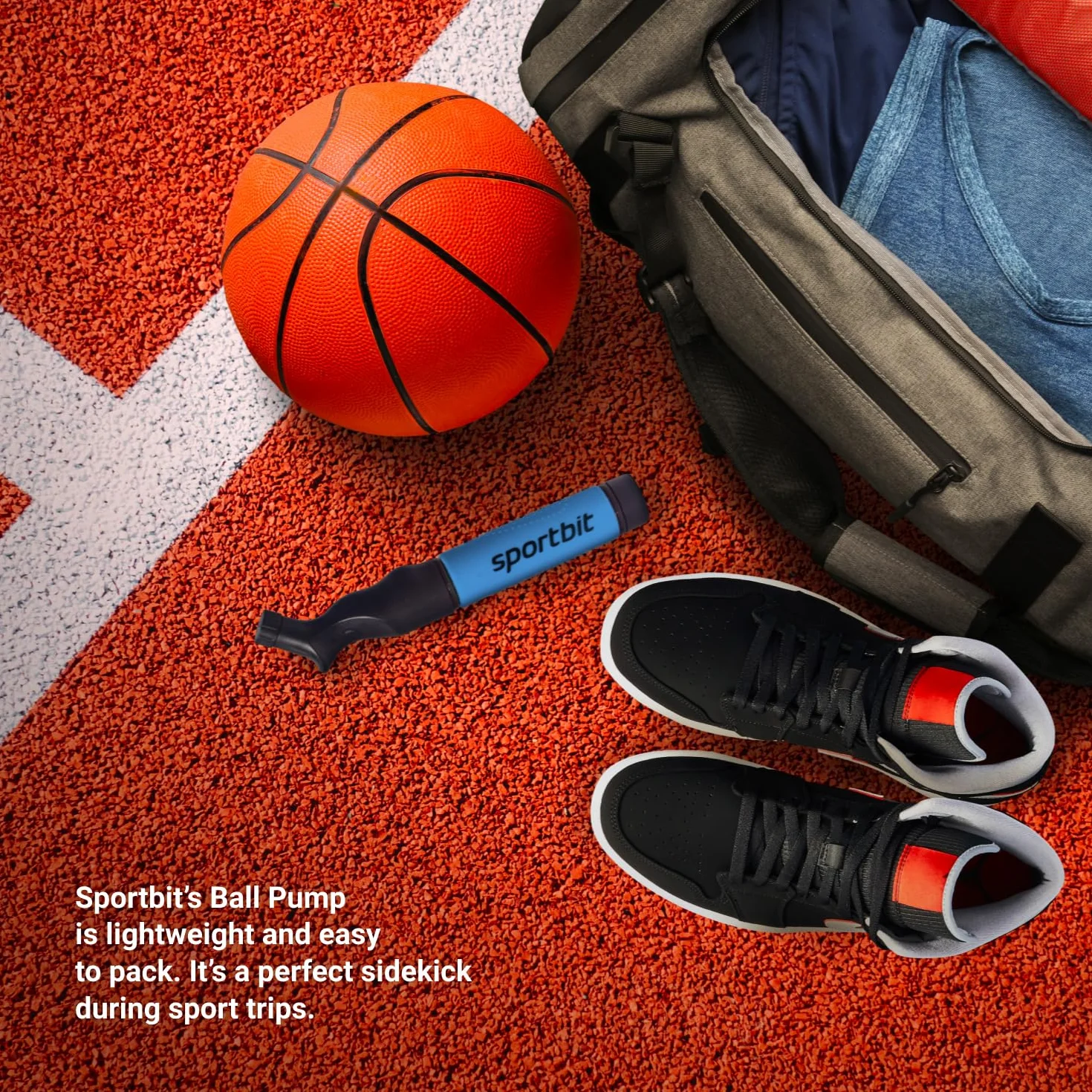 SPORTBIT Ball Pump with 5 Needles - Push & Pull Inflating System - Great for All Sports Balls - Football Ball Air Pump, Volleyball Pump, Basketball Inflator - Goes with Needles Set