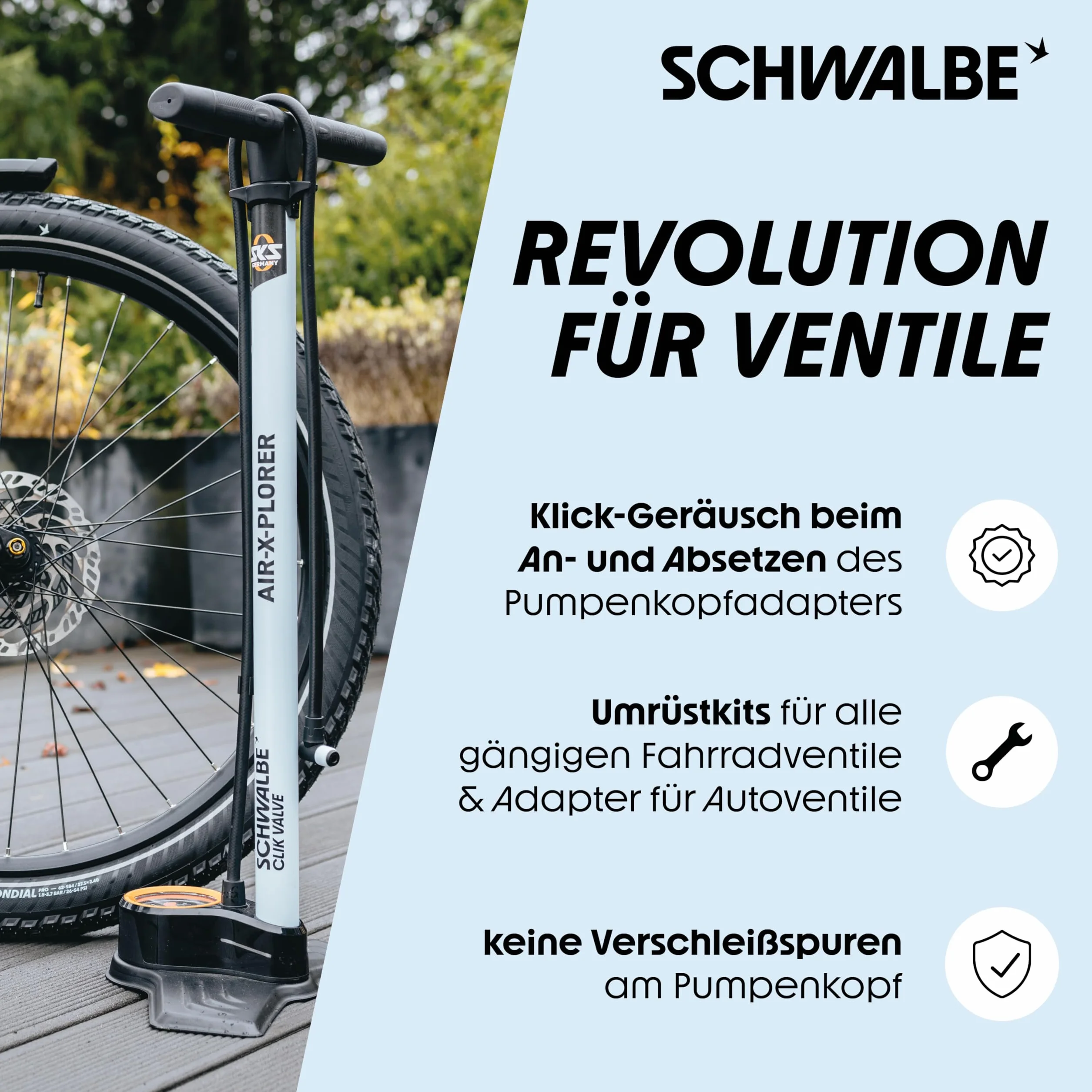 Schwalbe Clik Valve - nakładka na wentyl rowerowy, zestaw do konwersji DV-SCV (zawór z adapterem głowicy pompy)