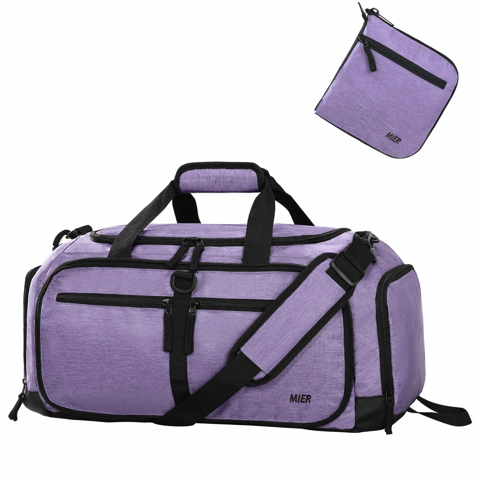 MIER Torba sportowa, damska, podróżna, męska, sportowa torba z kieszenią na buty i kieszenią na mokre buty, 50 l, lekka, składana torba treningowa, wodoszczelna torba do pływania, na podróż, do