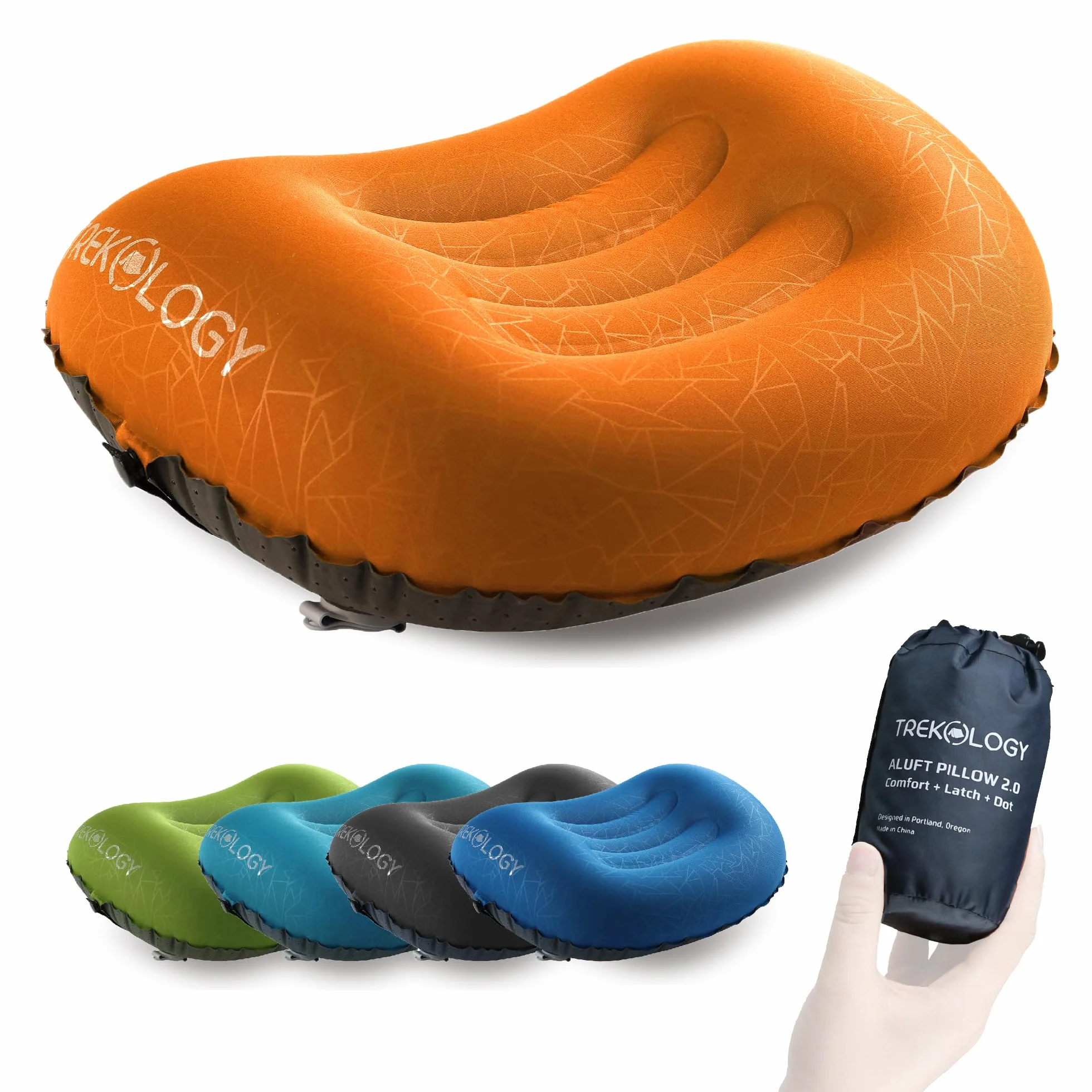 Trekology ALUFT 2.0 poduszka nadmuchiwana turystyczna – kompaktowa, lekka i ergonomiczna poduszka podróżna na kemping, wędrówki i plecak, wsparcie szyi i lędźwi