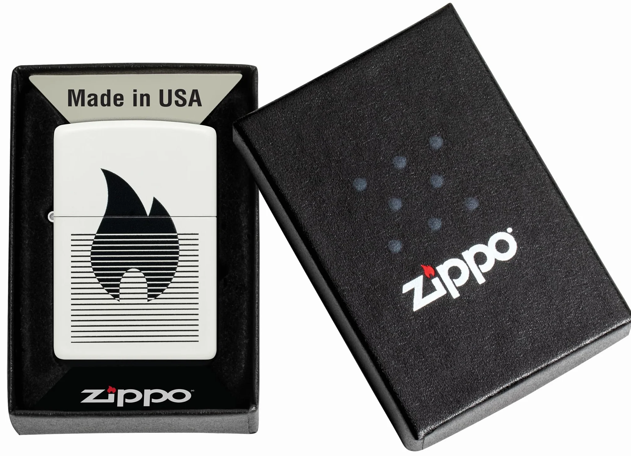 Zippo Zapalniczka Sztormowa Matowa Biała Wzór Liniowych Płomieni Wielokrotnego Użytku Odporna na Wiatr