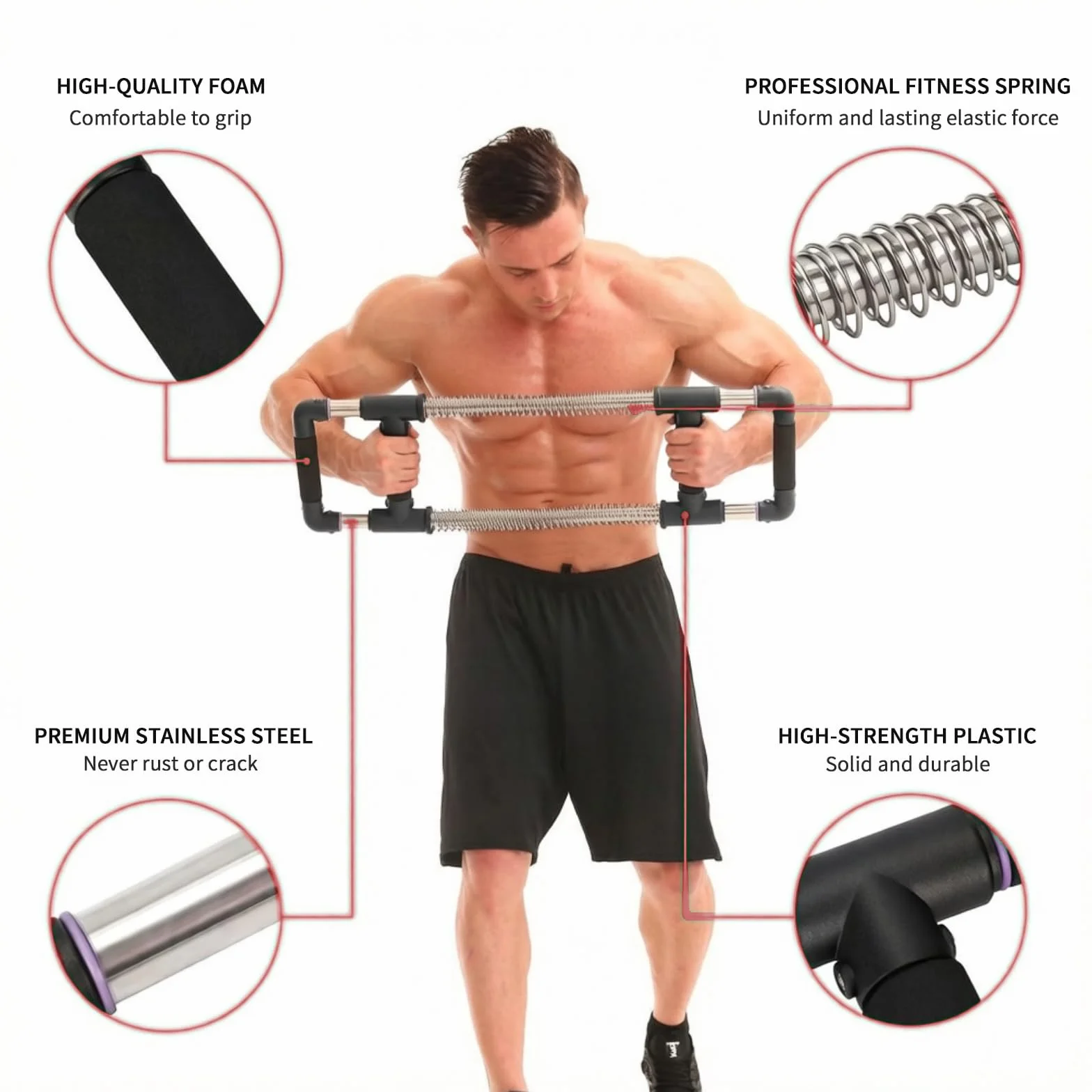 GoFitness Push Down Bar Machine - Ekspander klatki piersiowej, przenośny zestaw do ćwiczeń oporowych