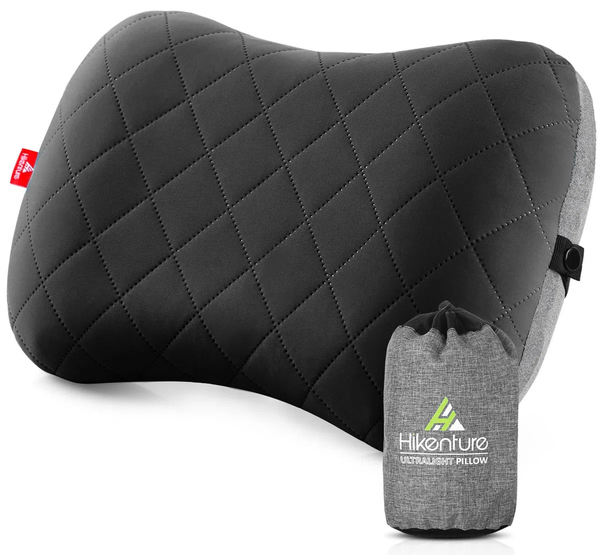 HIKENTURE nadmuchiwana poduszka kempingowa/podróżna ze zdejmowaną poszewką na poduszkę, ergonomiczna poduszka pod głowę, wygodna poduszka na kark do podróży / na zewnątrz (czarna)
