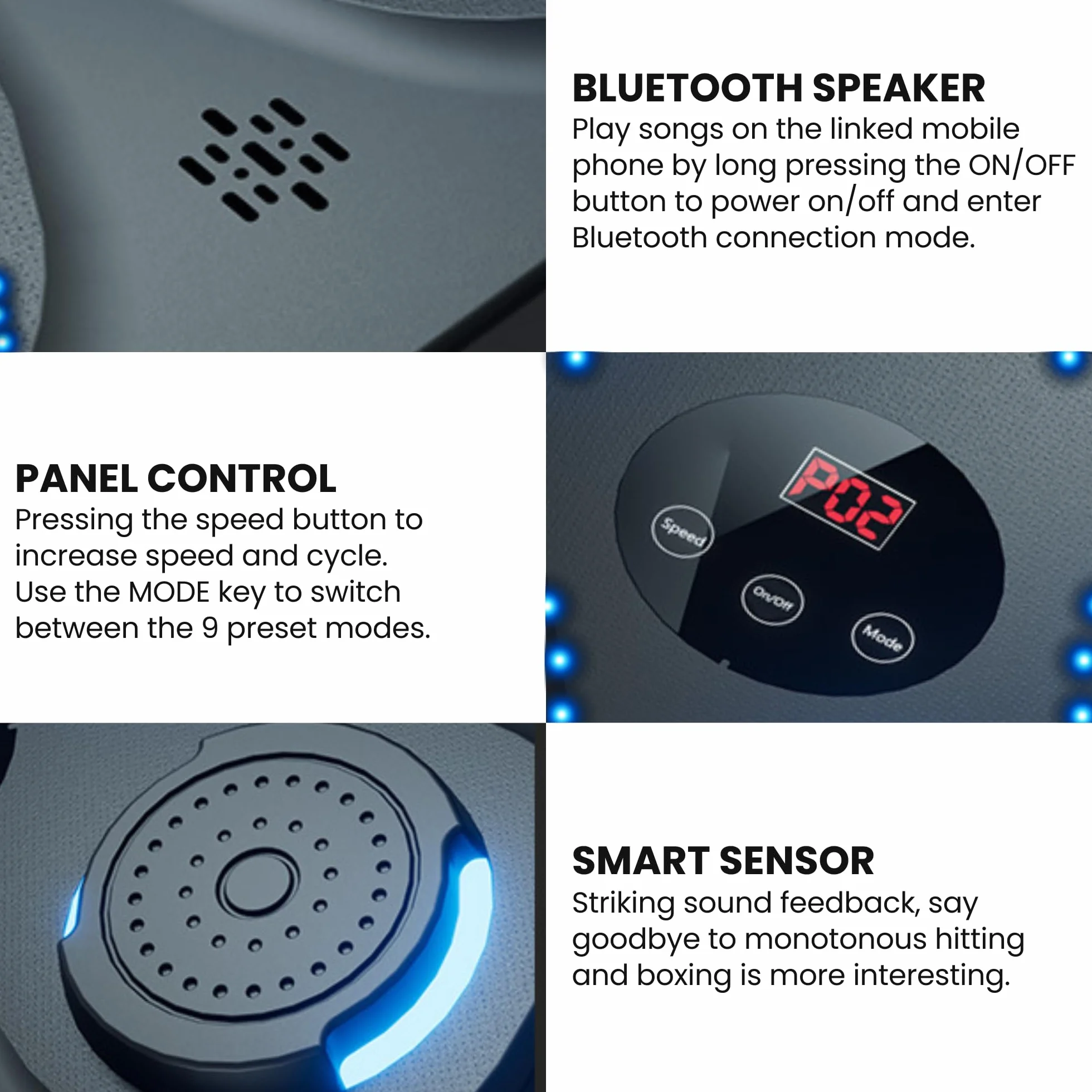 Muzyczna Maszyna Bokserska z PU, Podkładka Bokserska LED Bluetooth, Rękawice Bokserskie