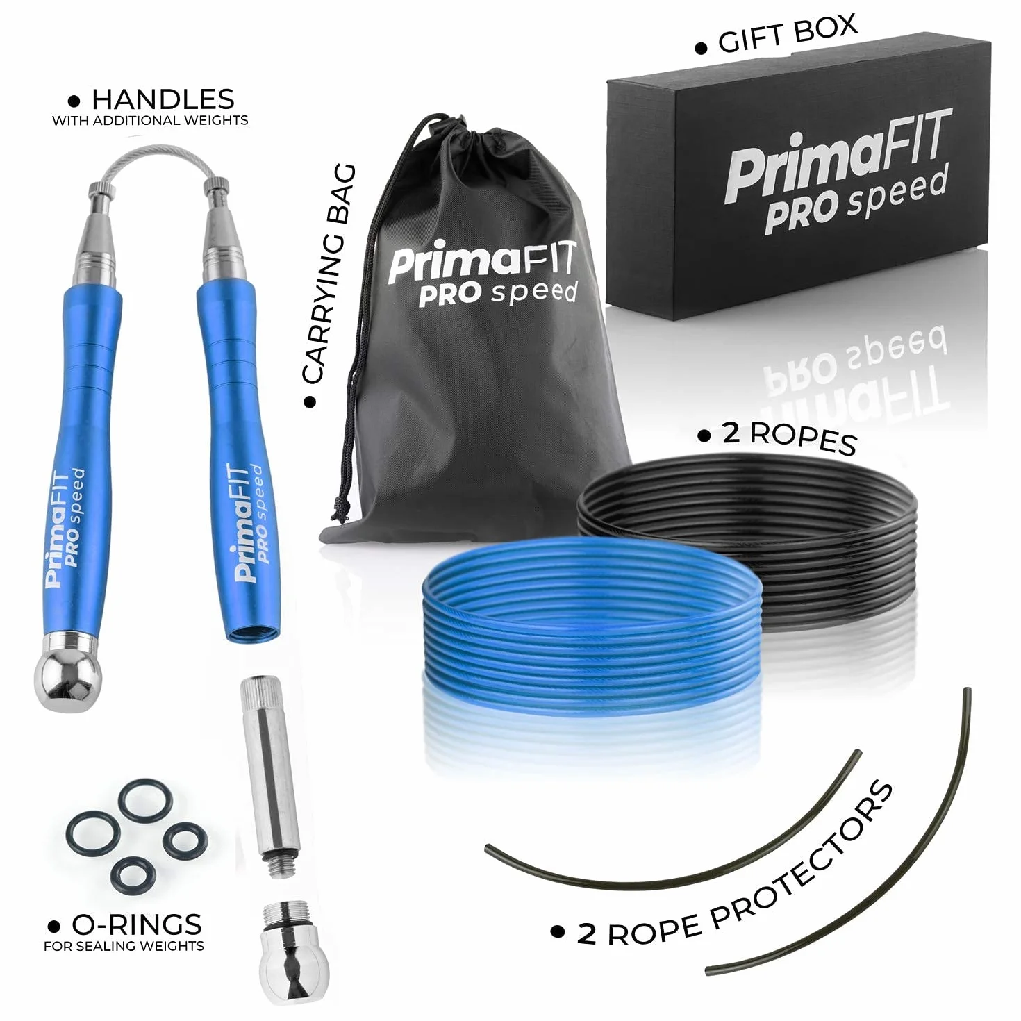 PrimaFIT Skakanka dla dorosłych Fitness Pro Speed Jump Rope 3 m, regulowana z obciążnikami, 2 łożyskiem kulkowym i antypoślizgowymi uchwytami, profesjonalna skakanka do boksu, MMA, crossfit, ekstra