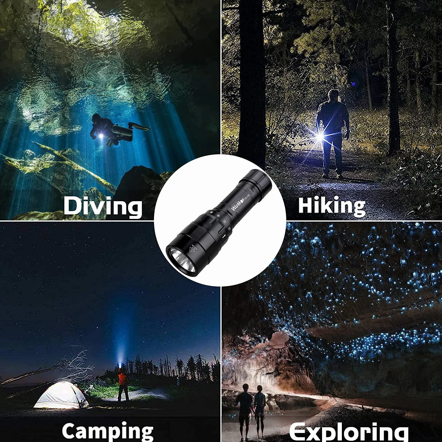 wurkkos DL10R - Linterna de buceo (4500 lúmenes, carga USB C integrada, Cree XHP70.2 LED, IPX8, recargable, luz submarina con batería de 5000 mAh 21700)