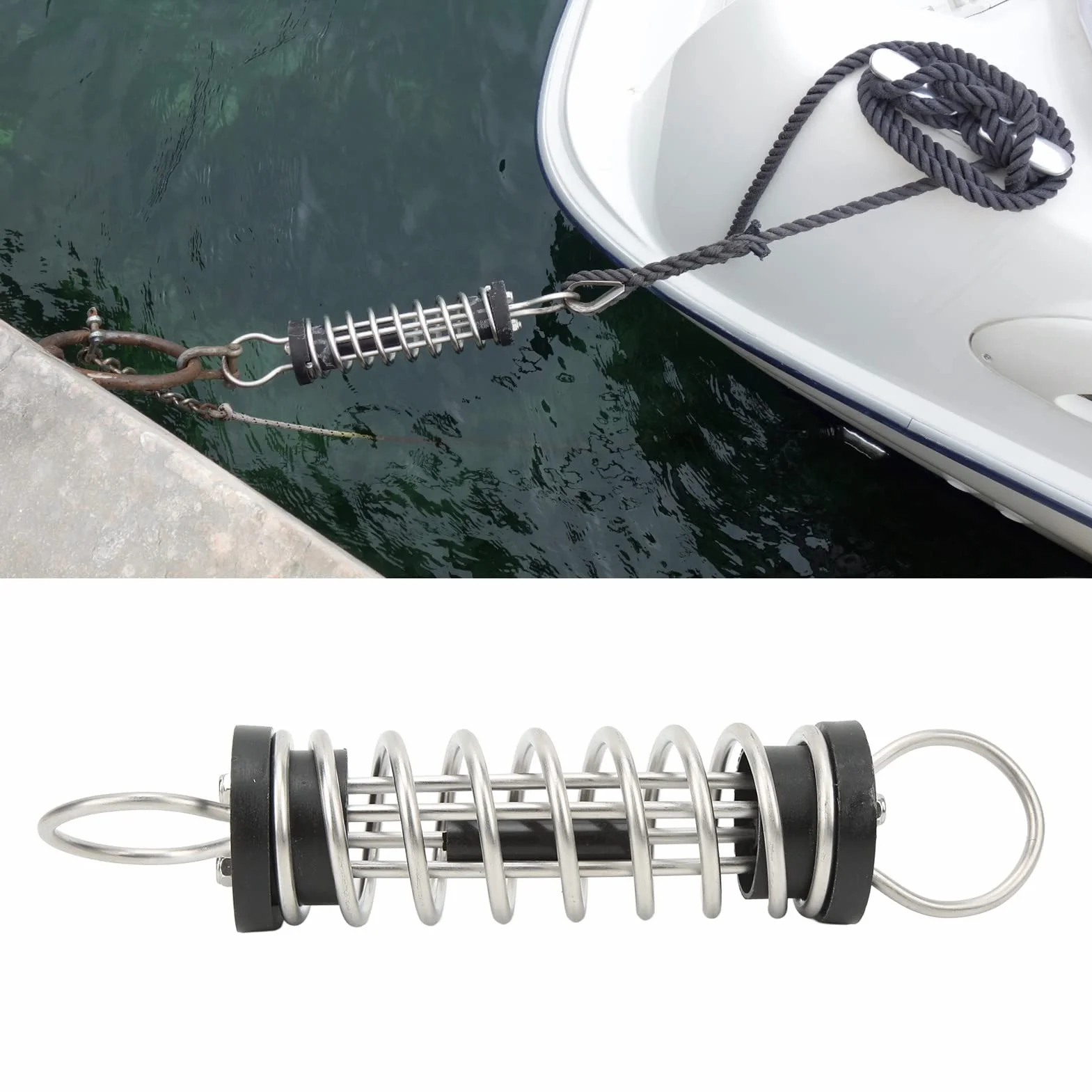 Sprężyna Cumownicza do łodzi ze Stali Nierdzewnej Sprężyna Amortyzująca, 6 Mm X 300 Mm, Ochrona Systemów Pokładowych, do Użytku z Linami lub łańcuchami