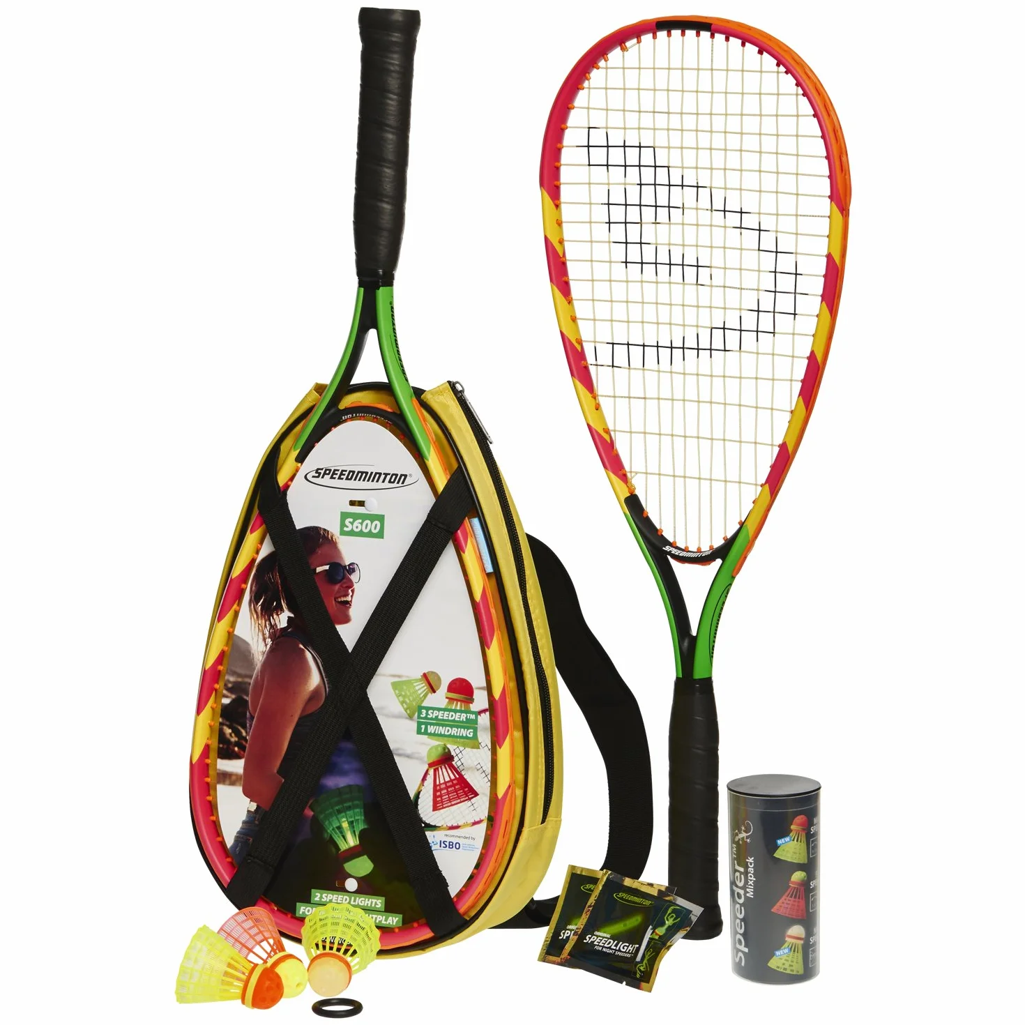 Speedminton S600 zestaw zielony żółty różowy