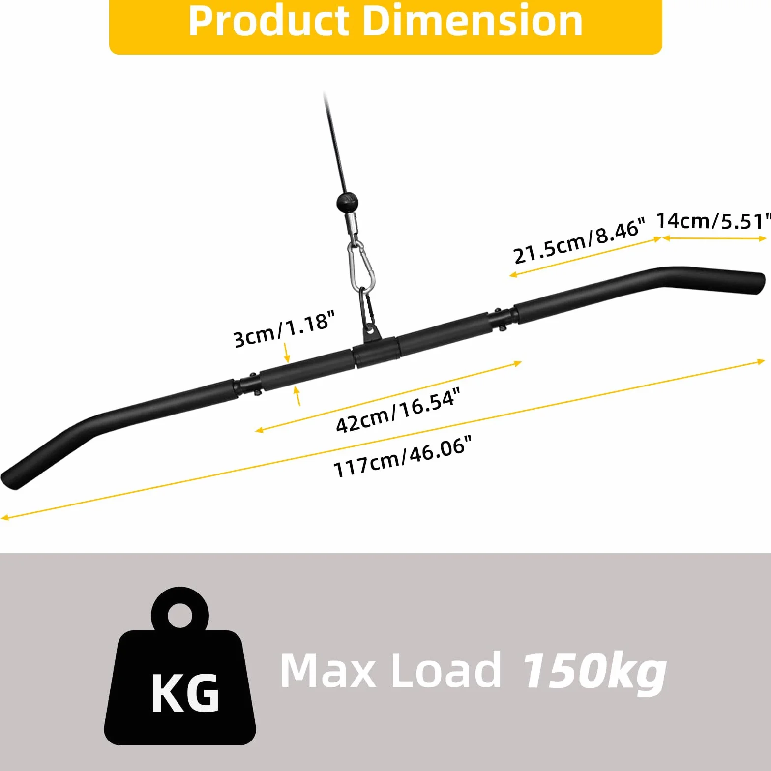 Lat Pull Down Bar, Obrotowy Prosty Bar Domowa Siłownia Kabel Maszyna Mocowanie Pulldown Biceep Tricep Bar