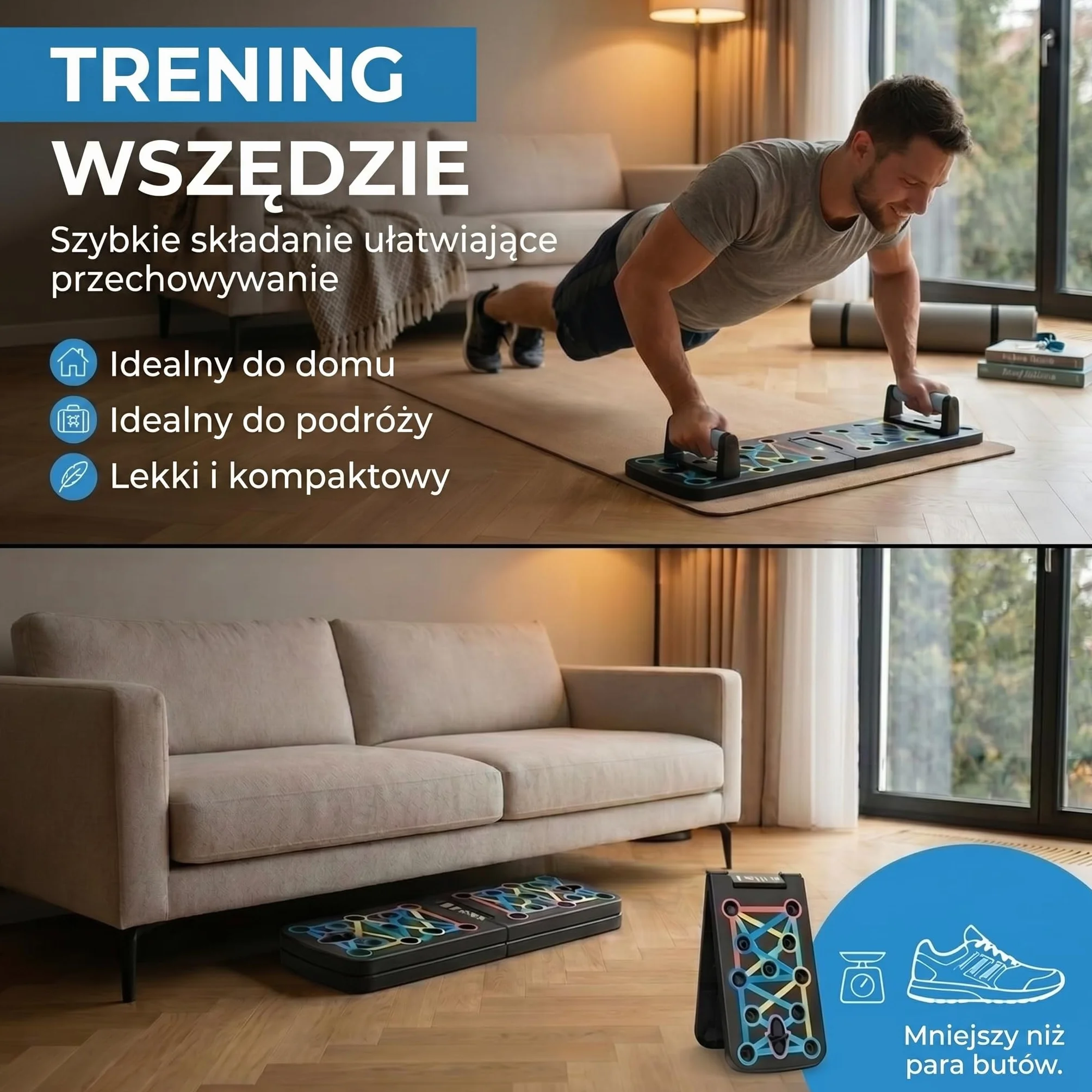 Body & Mind® Deska do pompek; składana, wielofunkcyjna deska Elite Rack Fitness Board do ćwiczeń całego ciała i efektywnych pompek; uchwyty do pompek z darmowymi paskami treningowymi