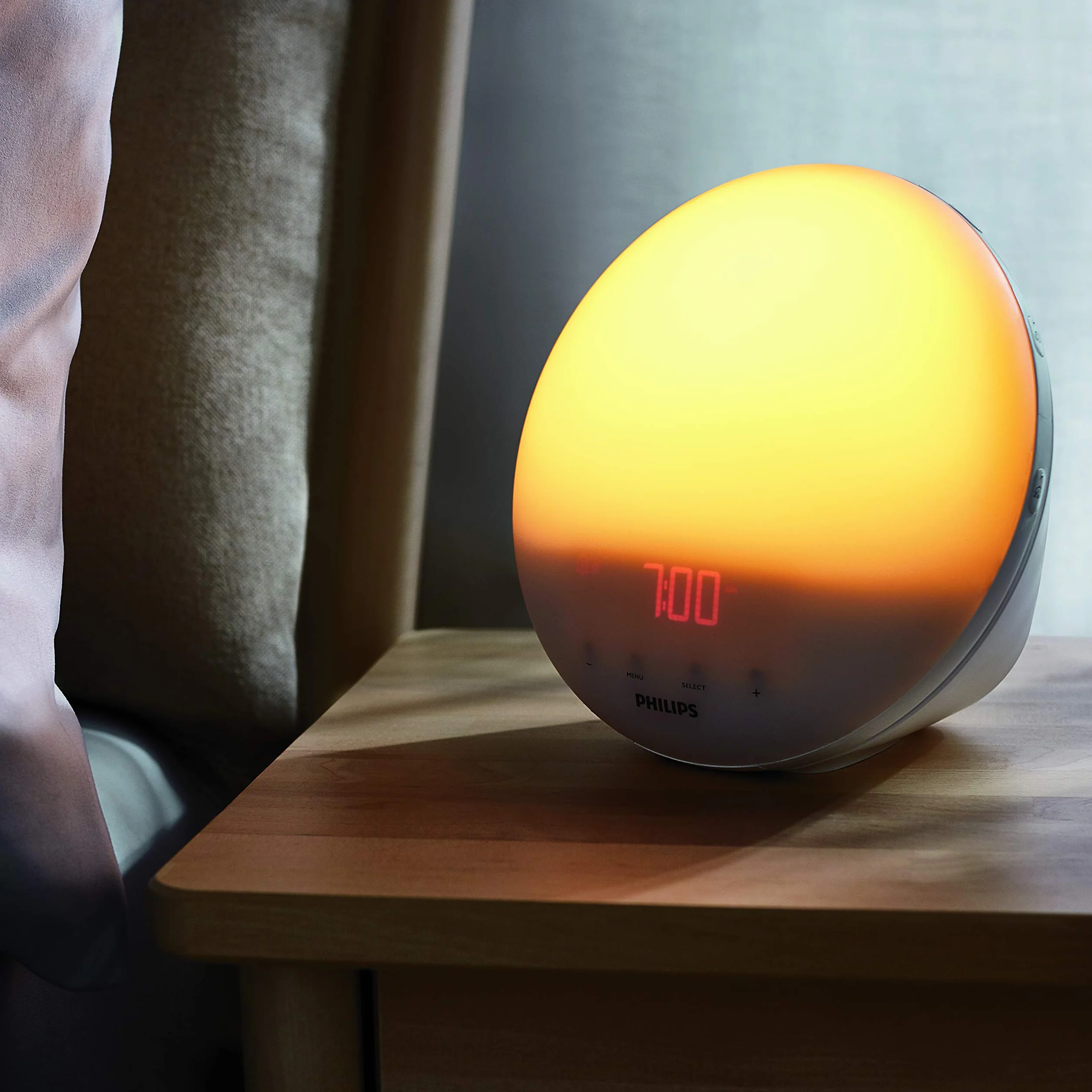 PHILIPS SmartSleep HF3519/20 budzik świetlny, symulacja wschodu i zachodu słońca, 5 dźwięków natury, radio FM, lampka do czytania