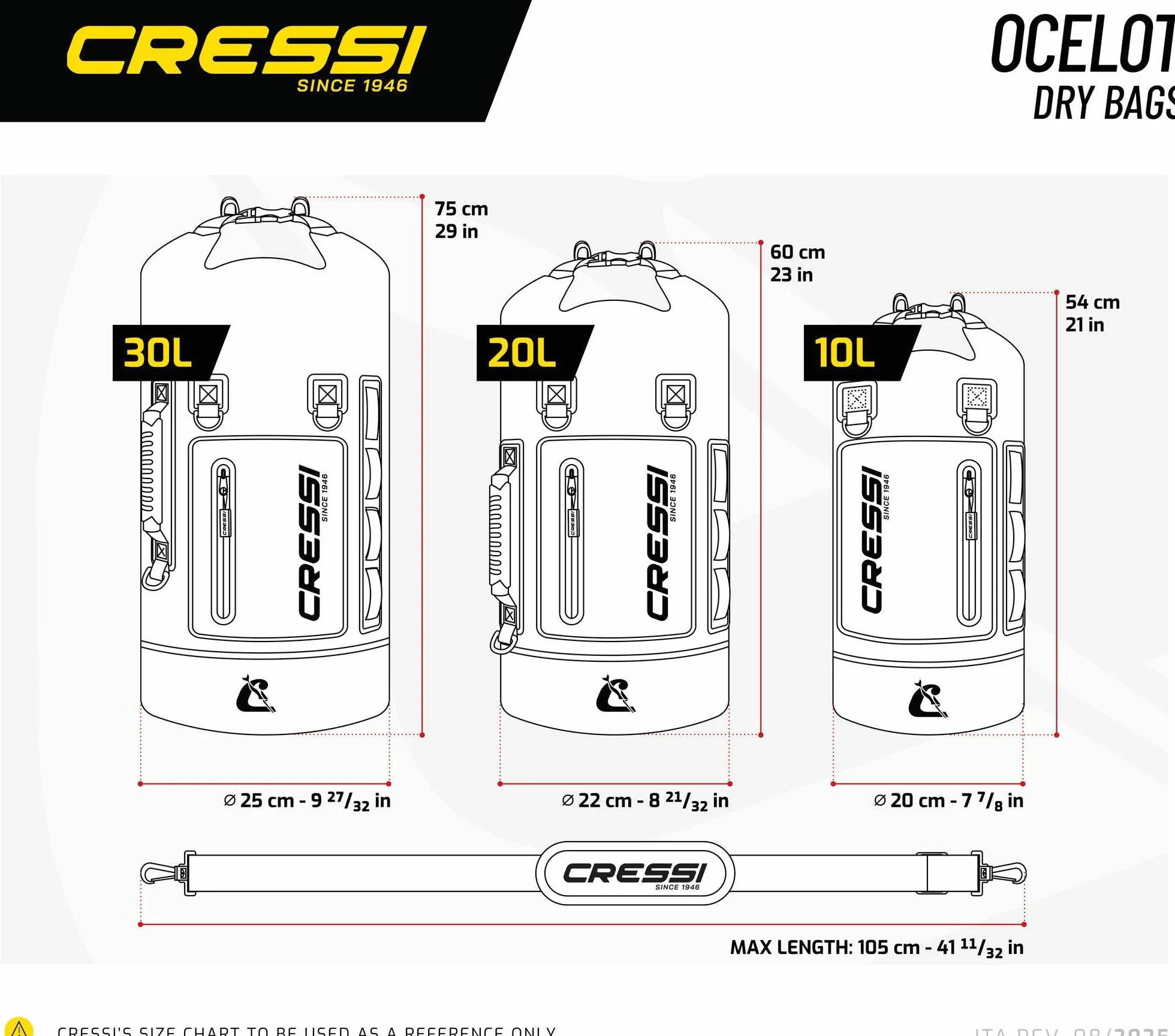 CRESSI Ocelot Dry Bag 30 L Waterproof Bag for Sea Boat Water Activities Blue Light Blue