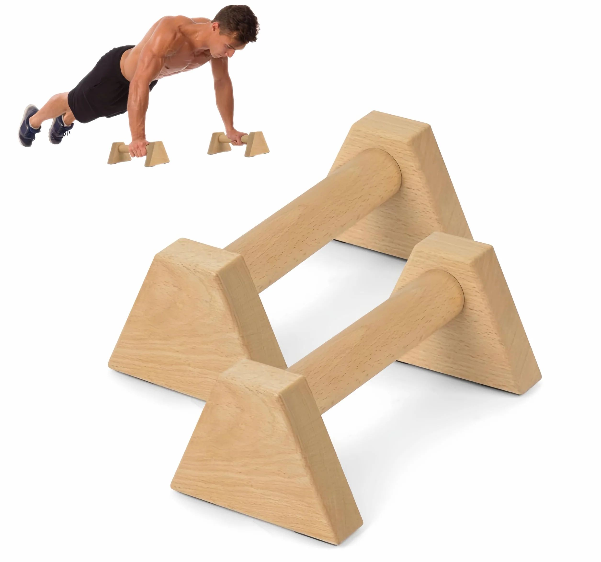 flintronic Drewniane paralety, drążki do fitnessu, drążki paralletowe z litego drewna z matą antypoślizgową, drążek na rękę, paski na nadgarstek, do treningu siłowego, gimnastyki